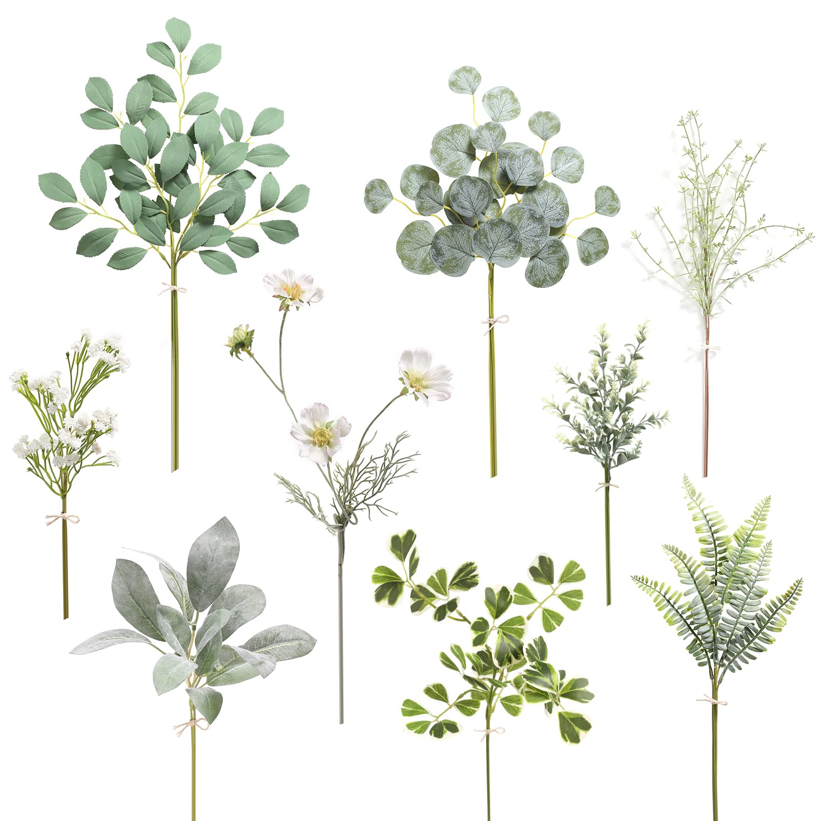Serra FloraArtificial Greenery Stems Box Set,(Pack of 38pcs) with 9 Kinds of Faux Pink Green Filler for DIY Bridal Bouquets Wedding Floral Arrangement Table Centerpieces