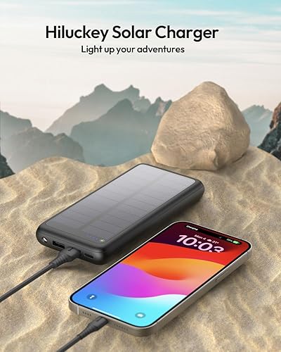 Miniatura 7 de Hiluckey Cargador solar 27000mAh Banco de energía USB C Cargador solar portátil con 3 puertos USB 5V3A carga rápida Paquete de batería externa para