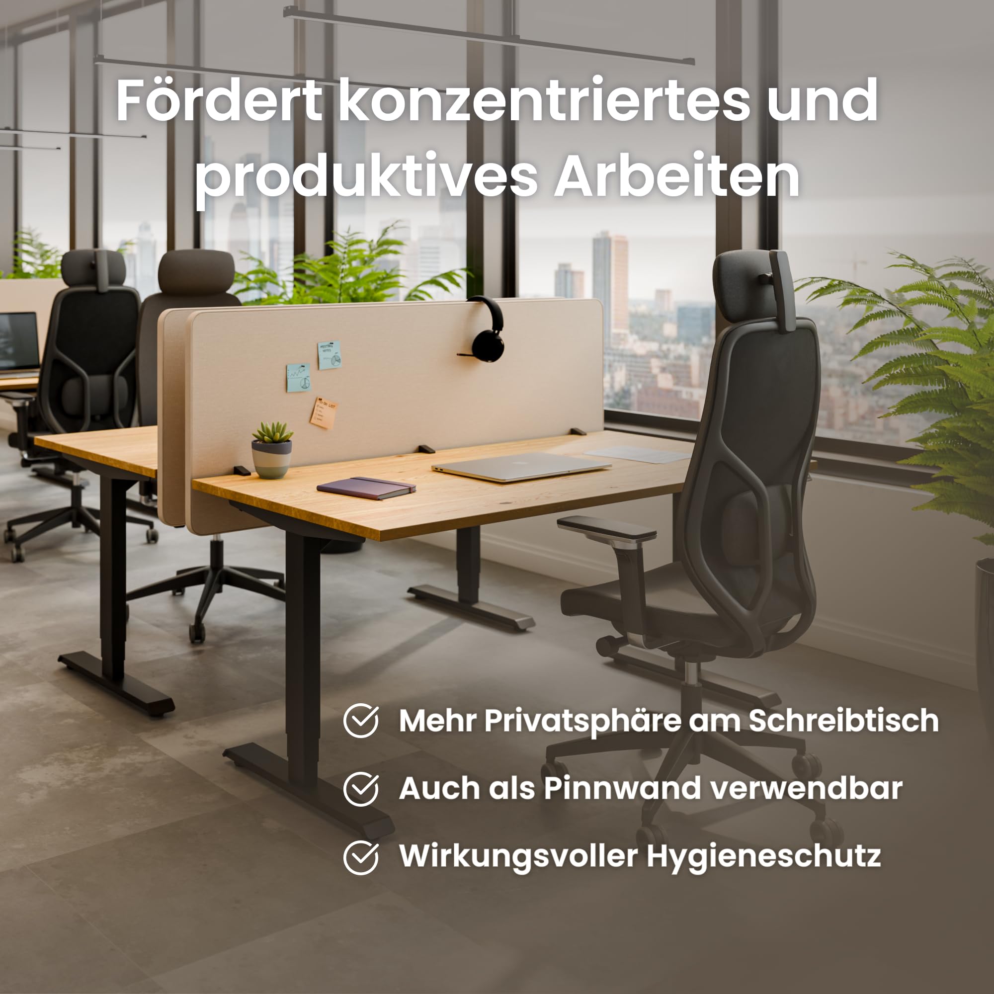 Ergotopia Focus Plus Akustik Trennwand Schreibtisch – Schallschutz & Sichtschutz Schreibtisch für konzentriertes Arbeiten im Büro – 40mm Premium Stoffbezug mit Klemmmontage – 160 x 60 cm - Beige