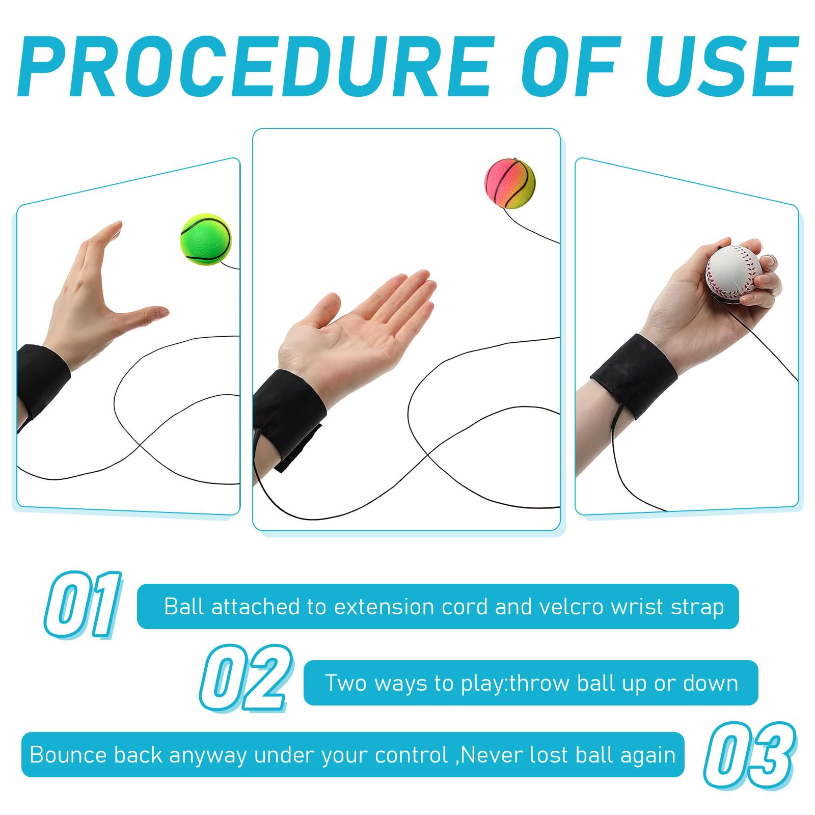 Paddle Ball With String 12-Pack Return Sport Balls With Wrist Band ...