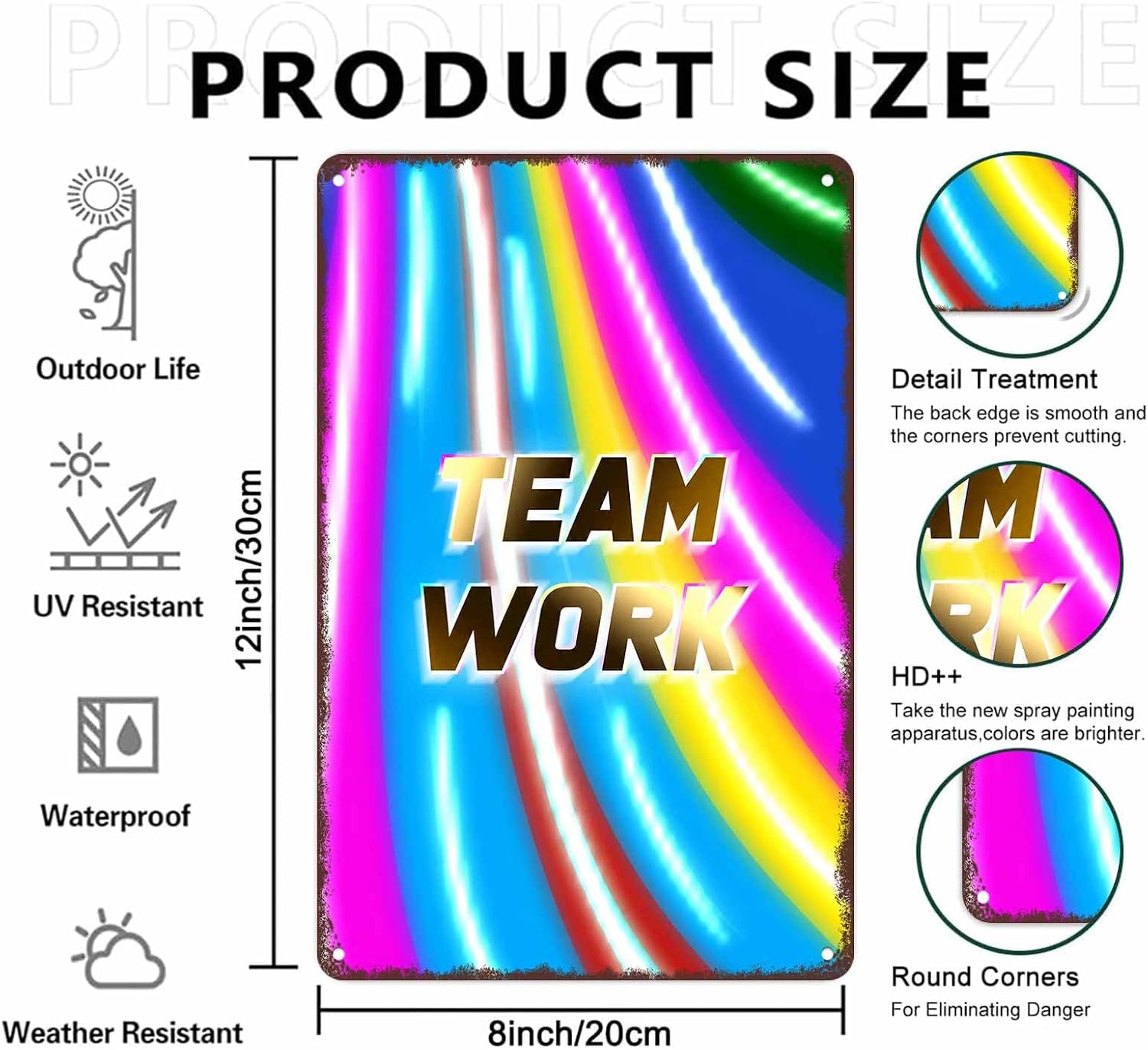 Team Work Neon Motivational Art 8 x 12 Inch Aluminum Wall Decor image 2
