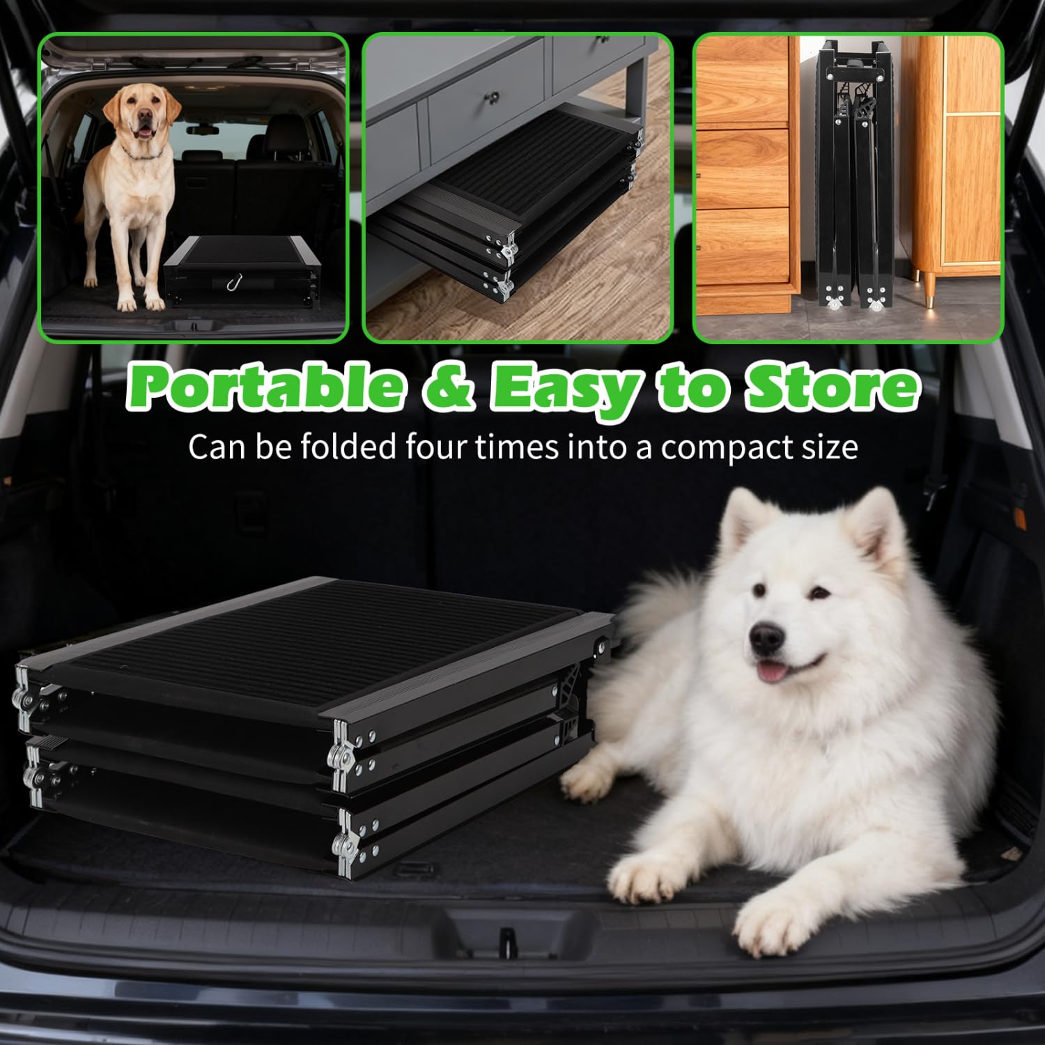 Nobleza - Rampa para Perros para Coche 170 cm, Rampa Plegable Cama para Mascotas de Metal con Alfombra Antideslizante para Perros Menos de 110kg, Escalera para Perros Medianos Grande