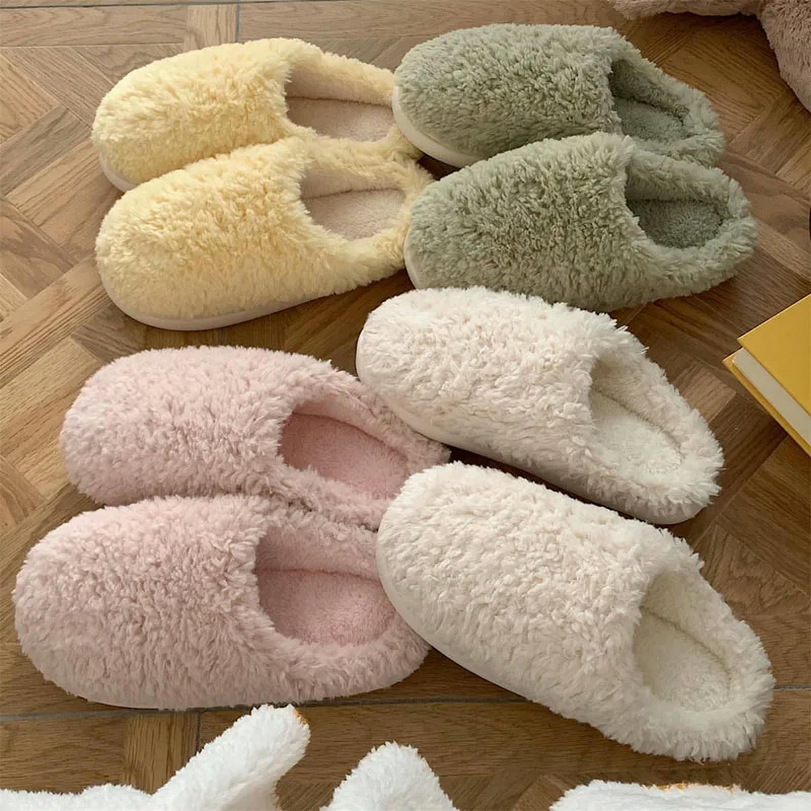 MdybF Pantuflas de casa de color sólido para mujeres y niñas, lindas pantuflas de invierno cálidas para el hogar, zapatos de mujer