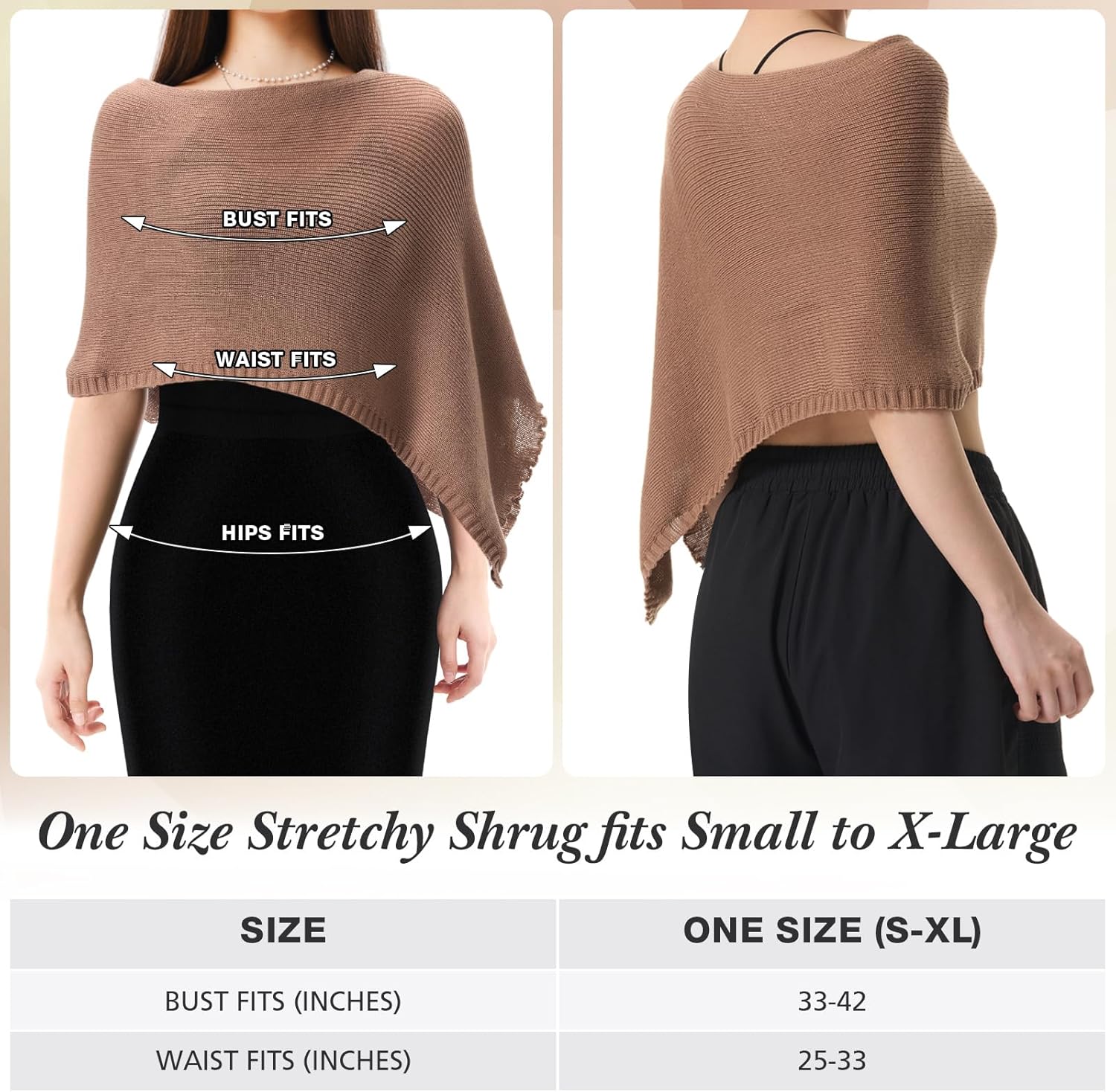 Women Sheer Poncho Shrug Fall Sheer Blouse Top Acrylic Lightweight Poncho Bolero for Evening Dress (Khaki) - Image 2