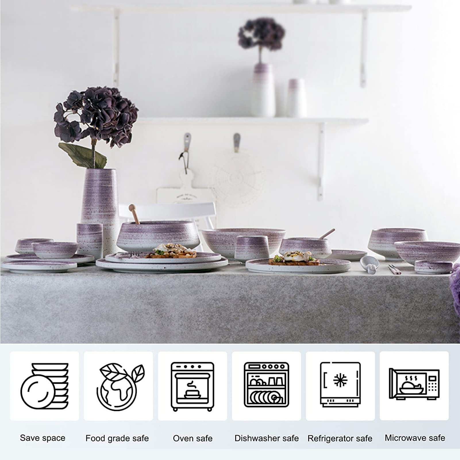 Zestaw naczyń dla 4 osób, 20-częściowy porcelanowy zestaw naczyń na talerze obiadowe, talerze deserowe, miski, kubki i łyżki, zmywarka, nadaje się do mikrofalówki