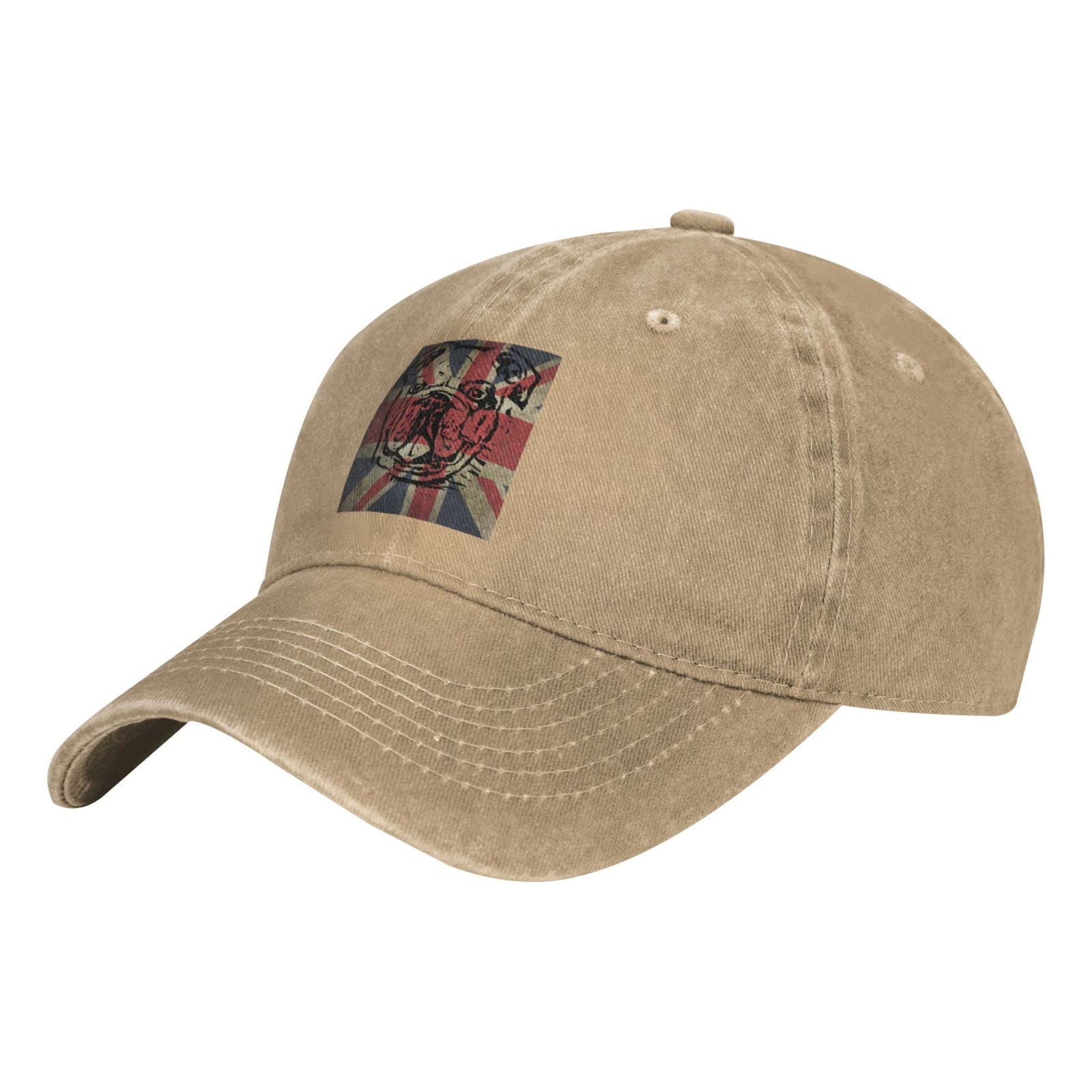 BAAROO Unisex Vintage Baseball Cap Adjustable British Bull Dog Union Jack England Baseball Casquette Hat Cowboy Dad Hat