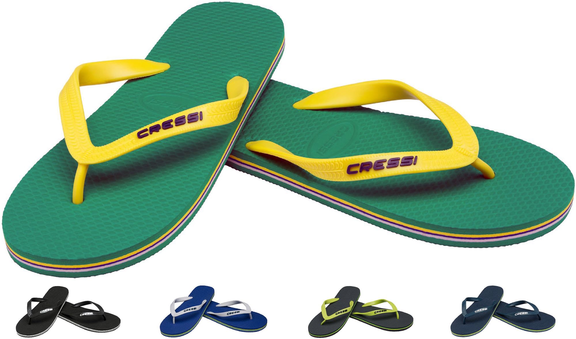 CRESSI Beach Flip Flops - Flip Flops Unisex for Beach and Pool, Green/Yellow, 9.5/10.5 UK - 43/44 EU