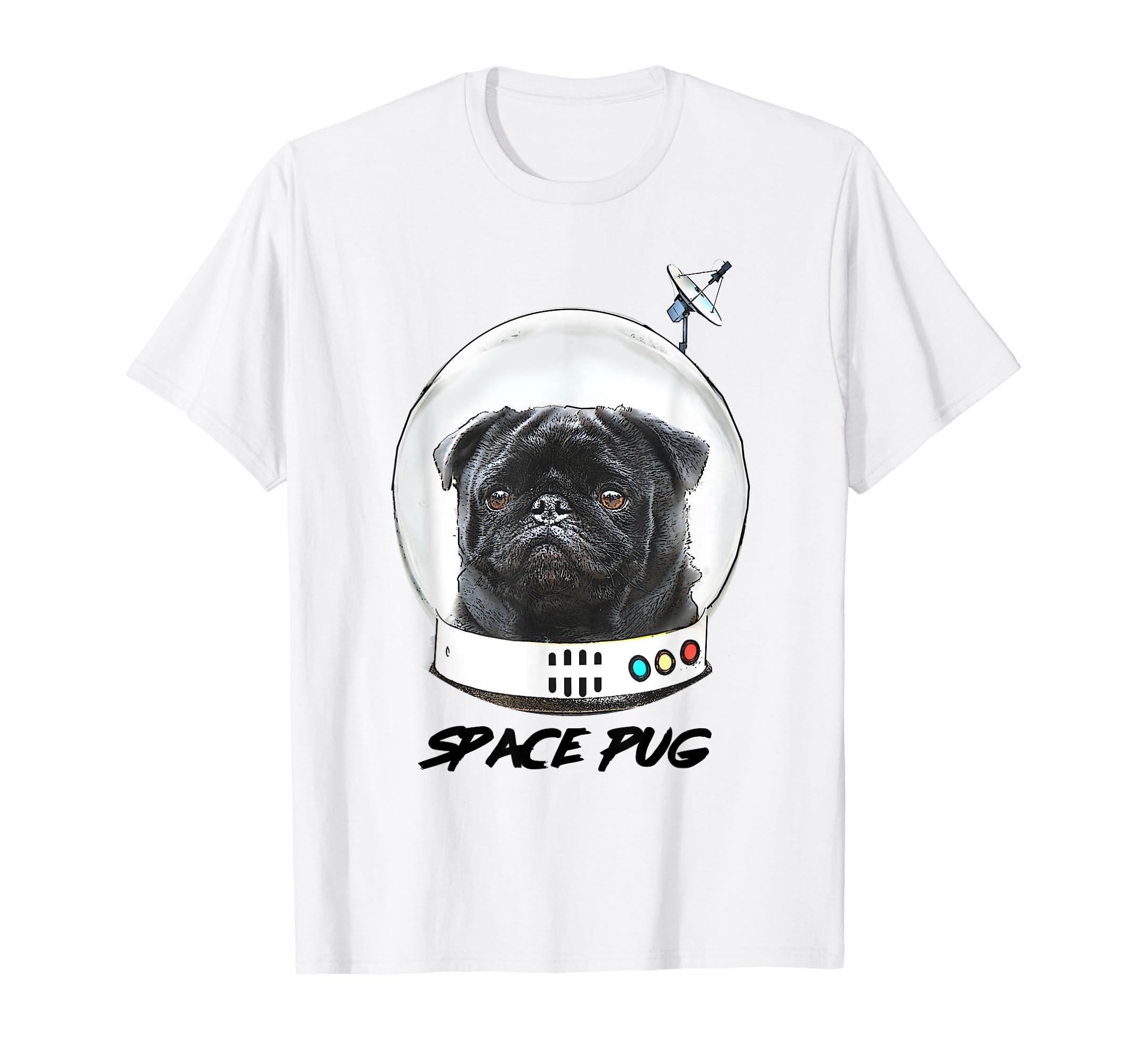 Space Pug Blasts Off Astronaut Black Pug T-shirt T-Shirt