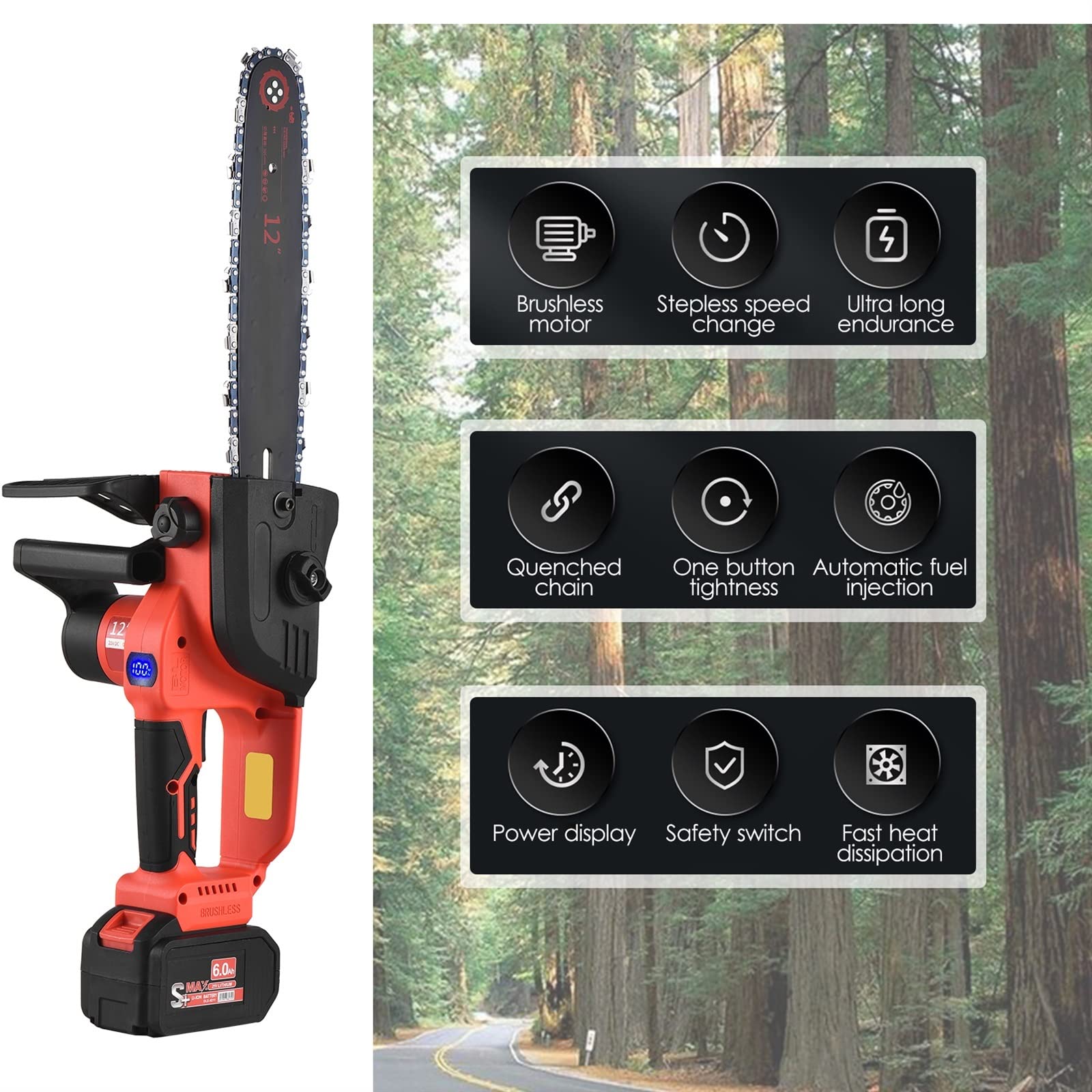 Motosierra eléctrica de 12 pulgadas, Mini motosierra inalámbrica sin escobillas de 21V, sierra de podar de mano, podadora de ramas de árbol alimentada, tijeras de podar(EU-2)