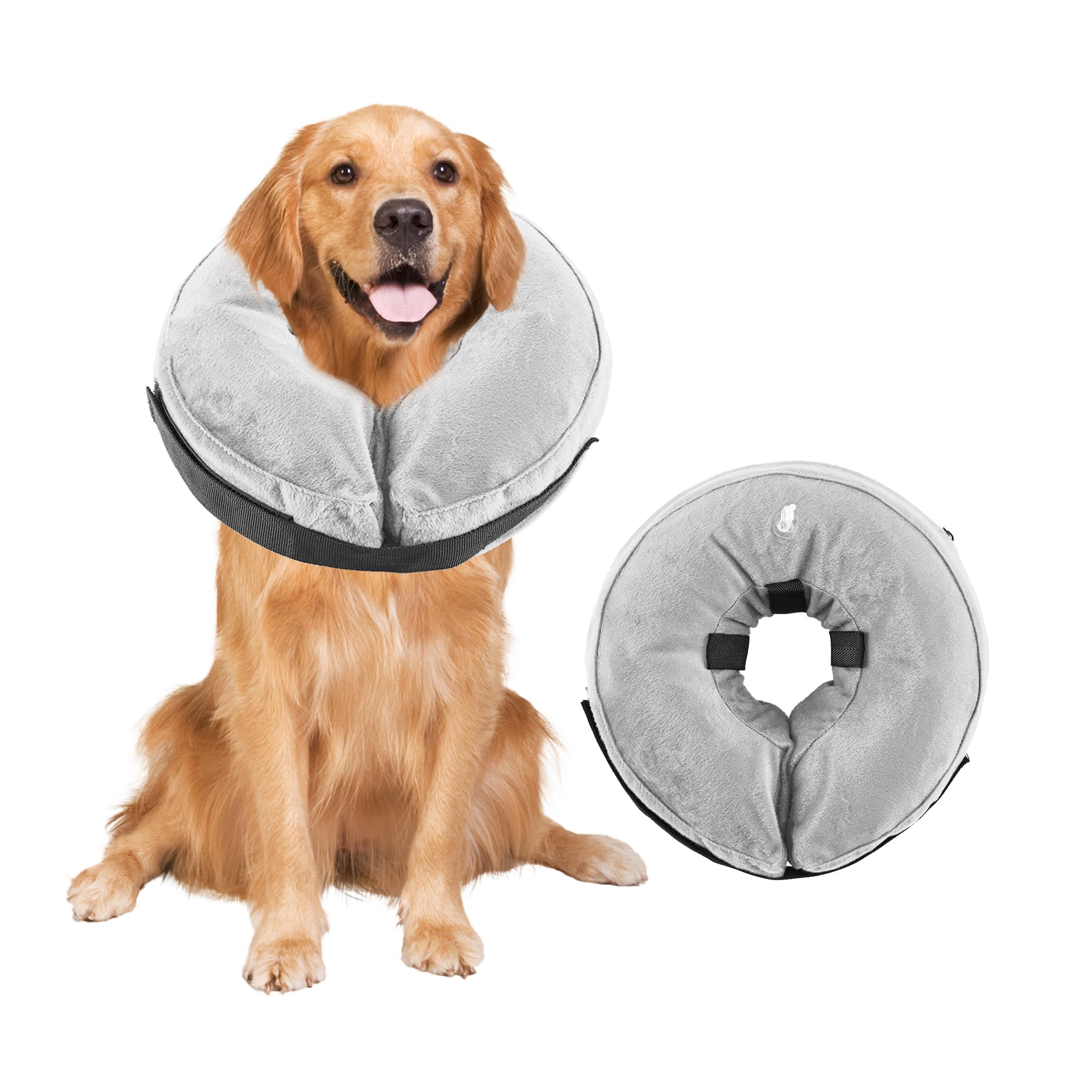 Collarín inflable para perros, cuello protector ajustable después de la cirugía, cuello suave antifugas con material transpirable, collar isabelino para perros de visión, color gris, XL