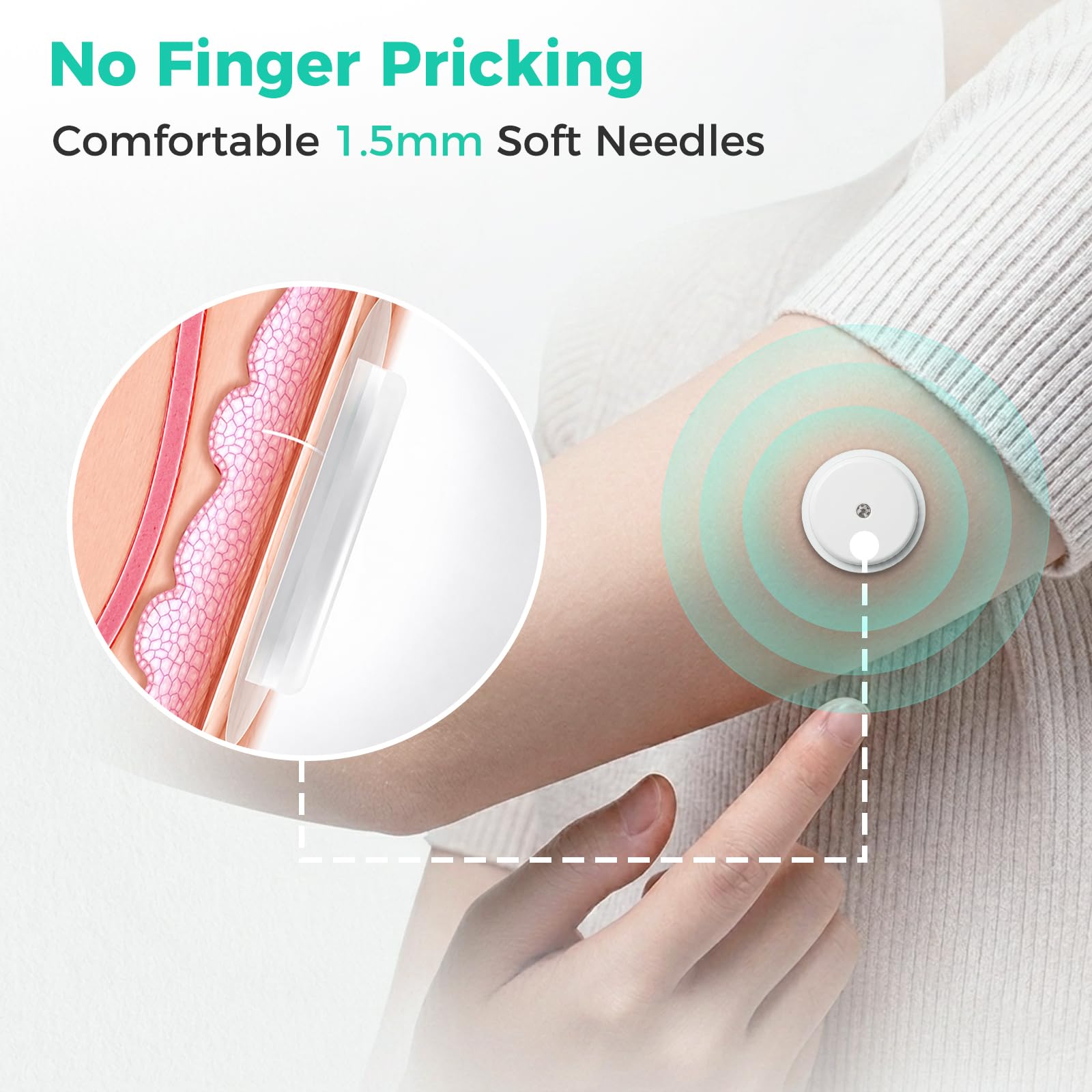Moniteur de glucose sans piqûre au doigt, moniteur de glycémie portable, surveillance continue du glucose, kit de test de glycémie compatible iOS et Android