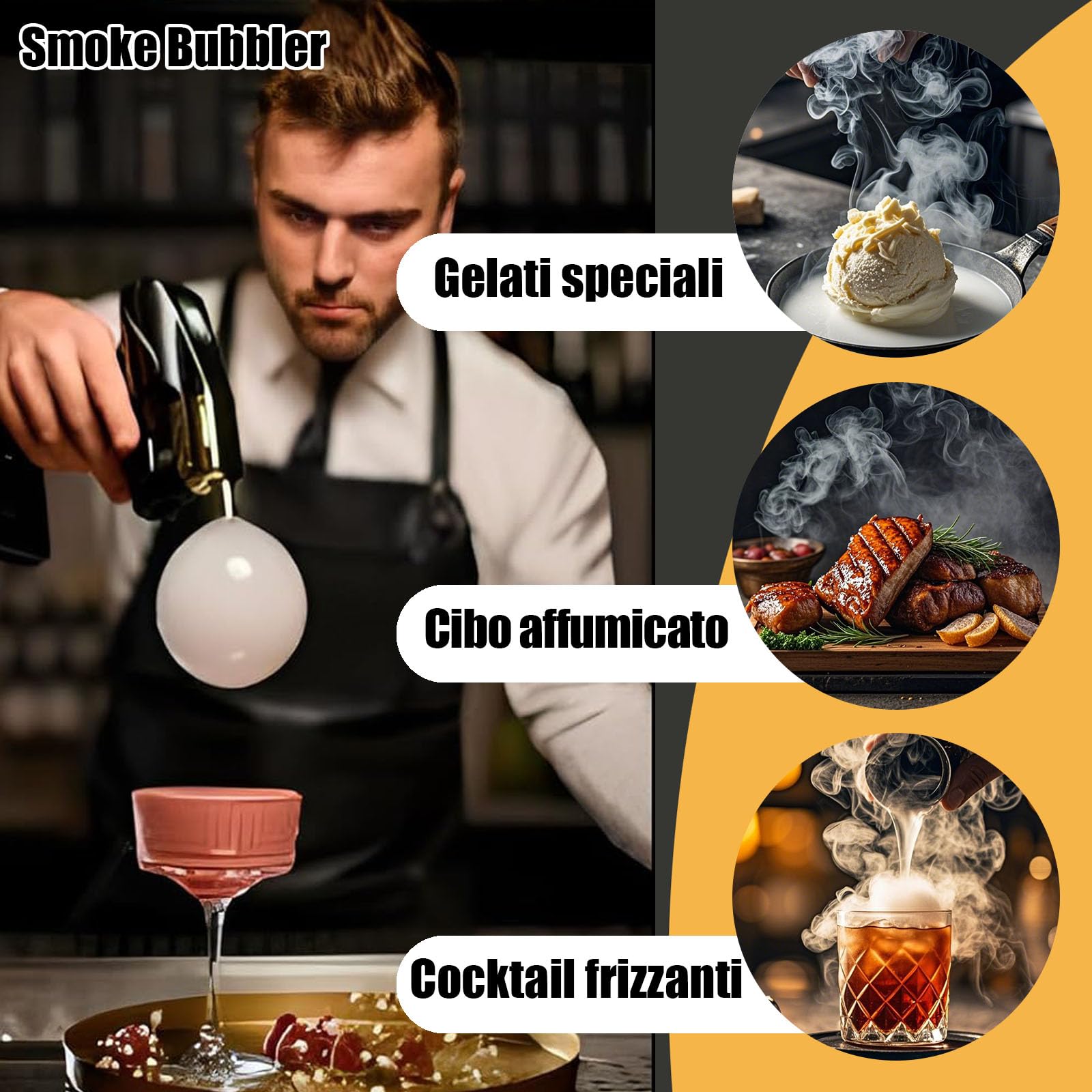 Affumicatore cocktail Fumatore Elettrico Multiuso per Alimenti e Cocktail | Nebulizzatore a Fumo Freddo con Ricarica USB, Effetto Visivo Creativo per Bar e Cucina Gourmet
