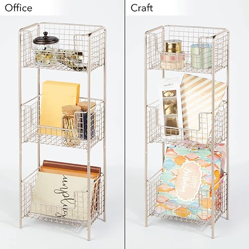 Miniatura 5 de mDesign - Estantería vertical de 3 niveles para baño, organizador de almacenamiento de metal decorativo con 3 cestas para guardar y organizar