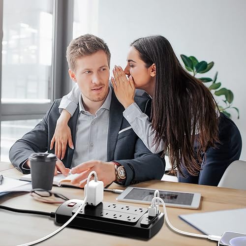 Miniatura 2 de Nuetsa - Barra de alimentación de cable de extensión de 6 pies, 8 salidas de CA y 4 puertos USB (3U1C), regleta de alimentación de 6 pies (1625 W13