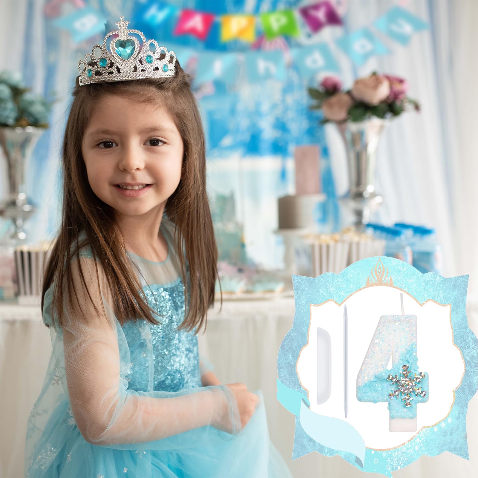 Velas de cumpleaños con temática de nieve azul cielo, velas de cumpleaños para suministros de fiesta, 2.75 pulgadas, decoración de pastel número 4 (número 4)