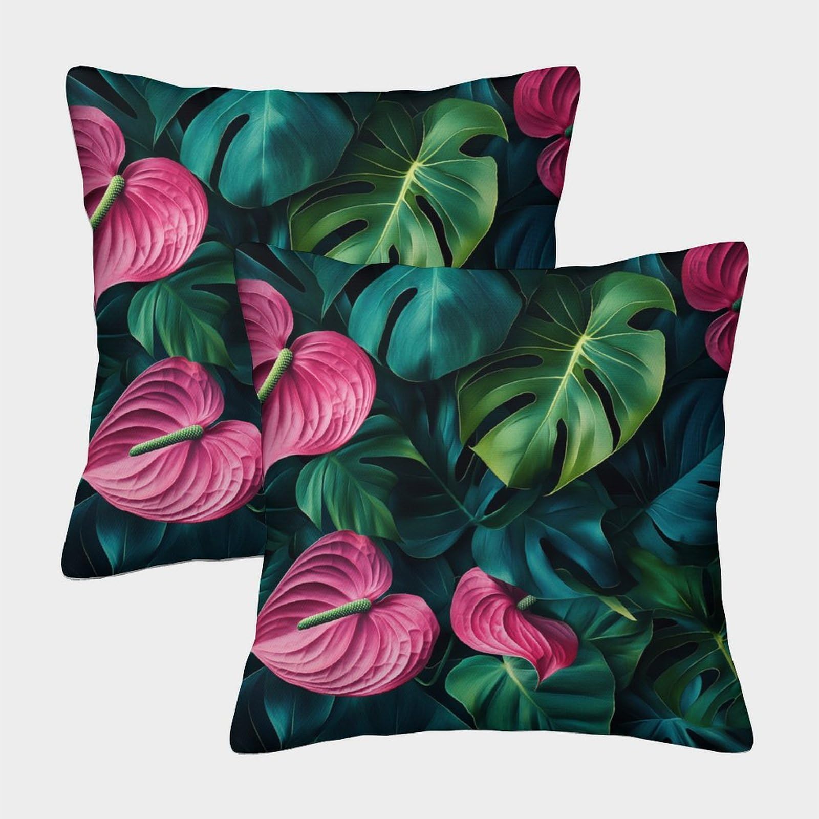 kaiyun 2 Pack Pink And Green Monstera-Anthurium Leaves 3D Image Printed Single-sided Cushion Cover 40x40cm