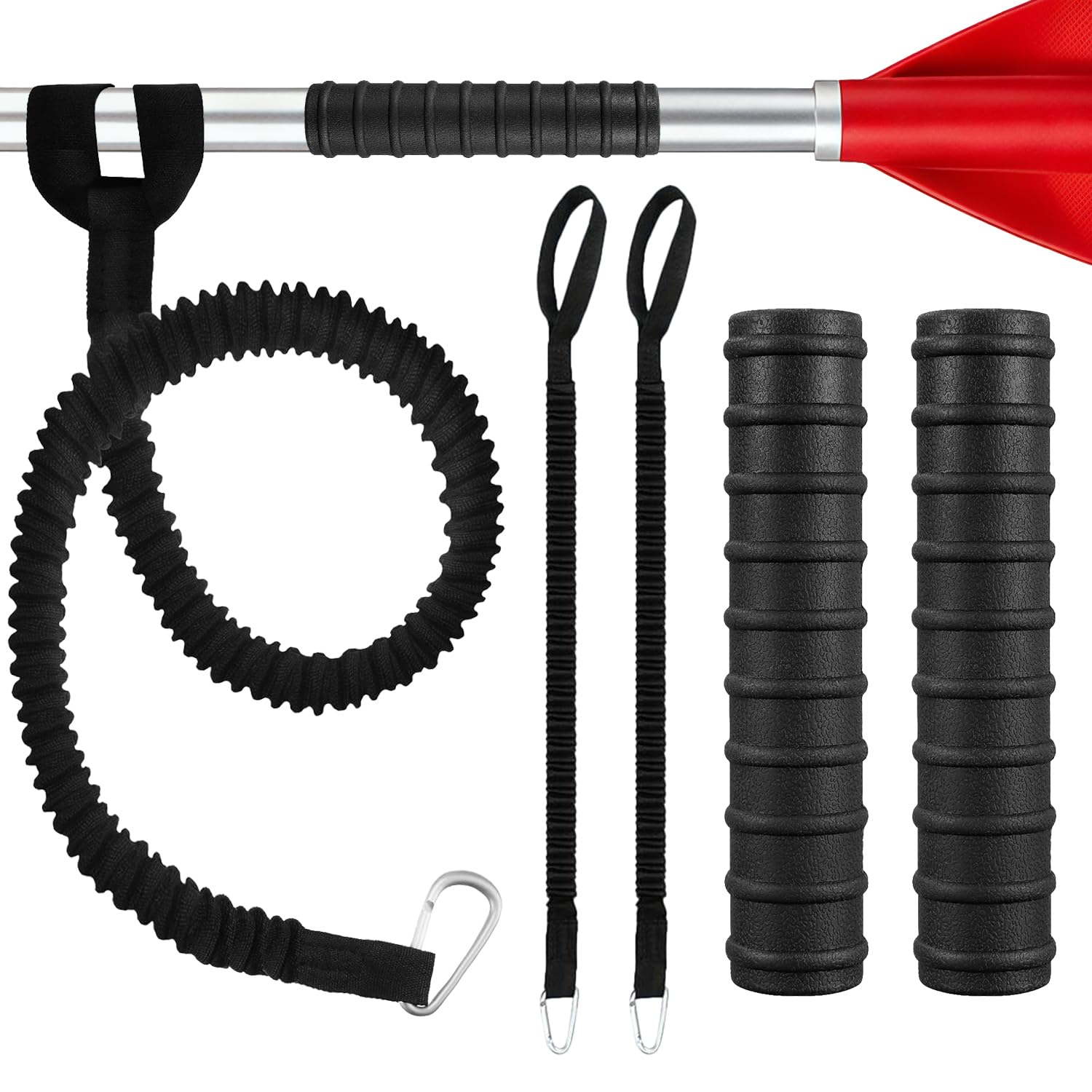 4 Pieces Paddle Leash and Grips Set Stretchable Paddle Lanyard Rope Non-Slip Silicone Wrap Paddles Grip Prevent Blister and Calluses Kayaking Accessories for SUP Kayak Boating Canoeing (black)
