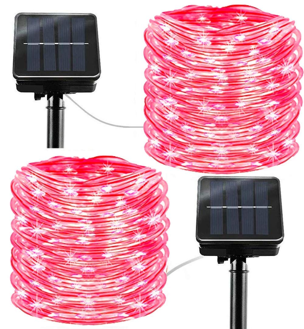 Solarne łańcuchy świetlne do użytku na zewnątrz, 2 sztuki, 8 trybów pracy, 100 diod LED, zasilane energią słoneczną, wodoodporne, miedziane druty do ogrodzenia ogrodowego, podwórza (zimna biel).
