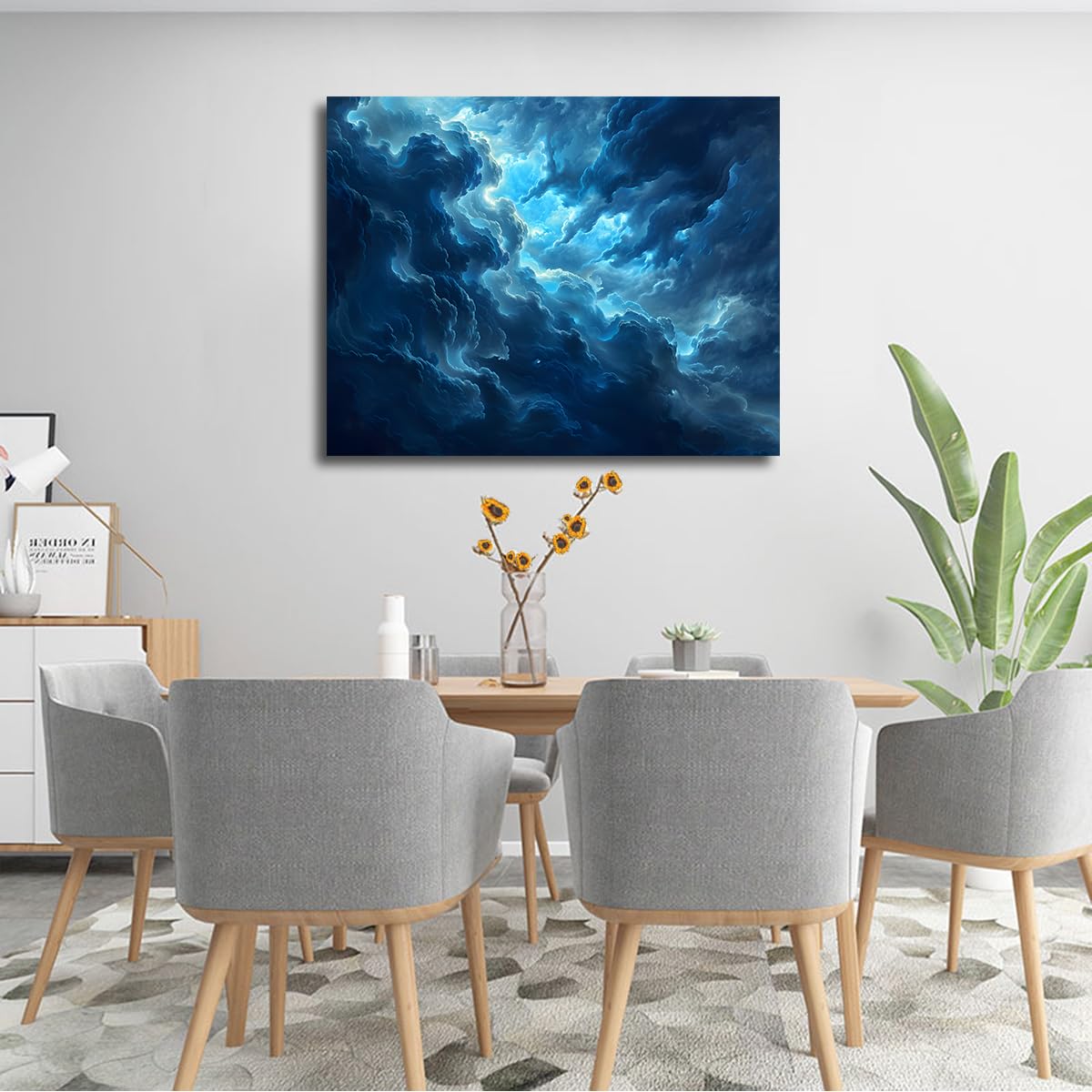Via Vela Paysage orageux sur toile Art mural Nuage Fresque abstraites Tirages d’œuvres Affiches bleues Peinture pour la décoration de la chambre et du salon 75x100cm