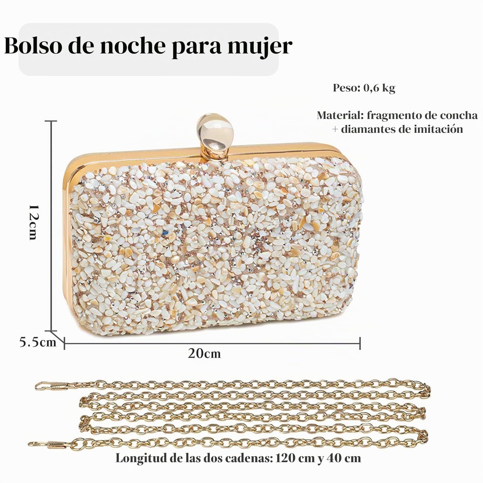 Bolsa de Noche para Mujer Diamantes de Imitación Clutch Bolsos Bandolera con Cadena Bolso de Fiesta Elegante Bolso de Hombro para Fiesta de Graduación Boda Banquete Oro