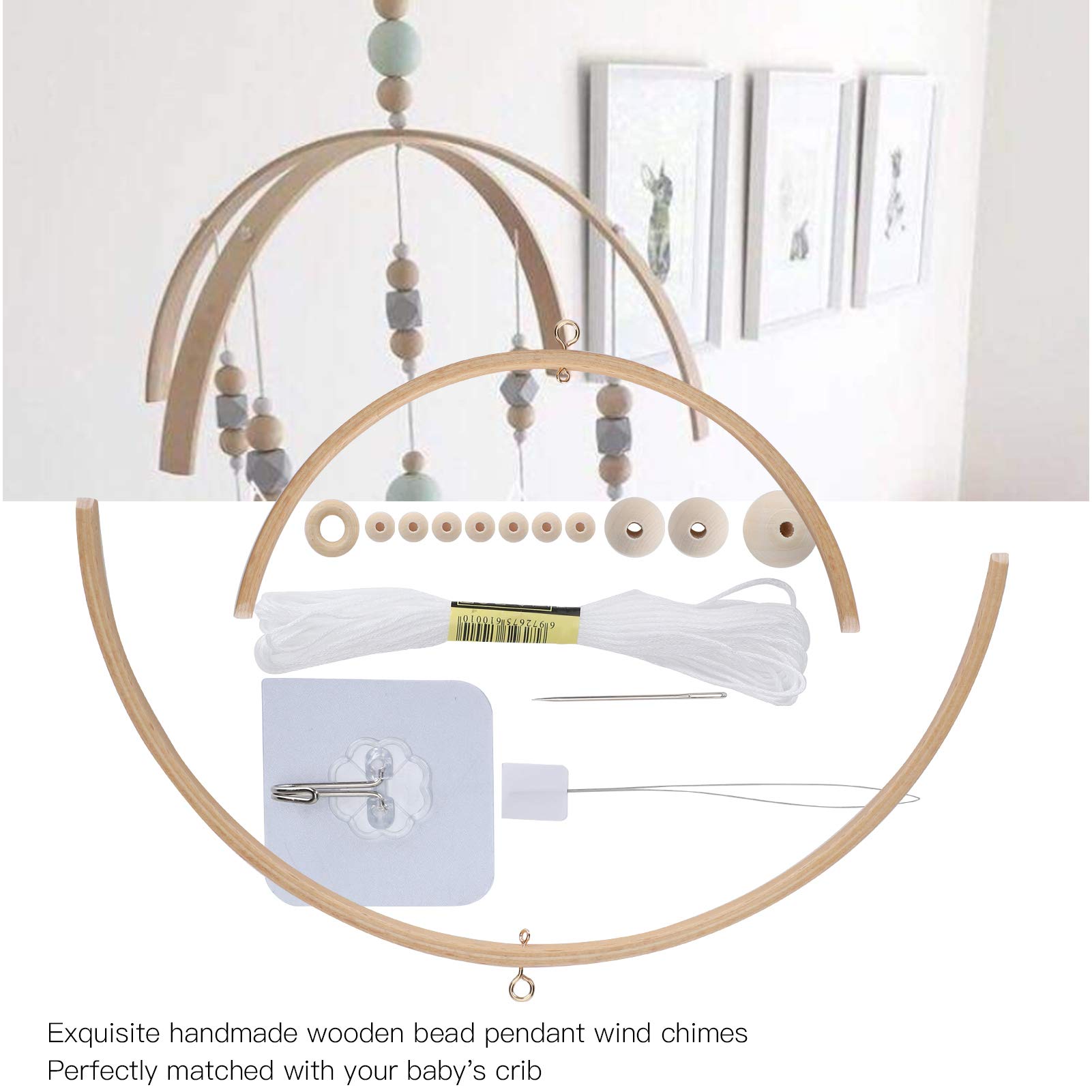 Crib Bed Bell Kit, Wooden Wind Chime Hanging Kit Wind Chime Kit Wooden Frame Ornaments Handmade Kit for Home Baby Crib