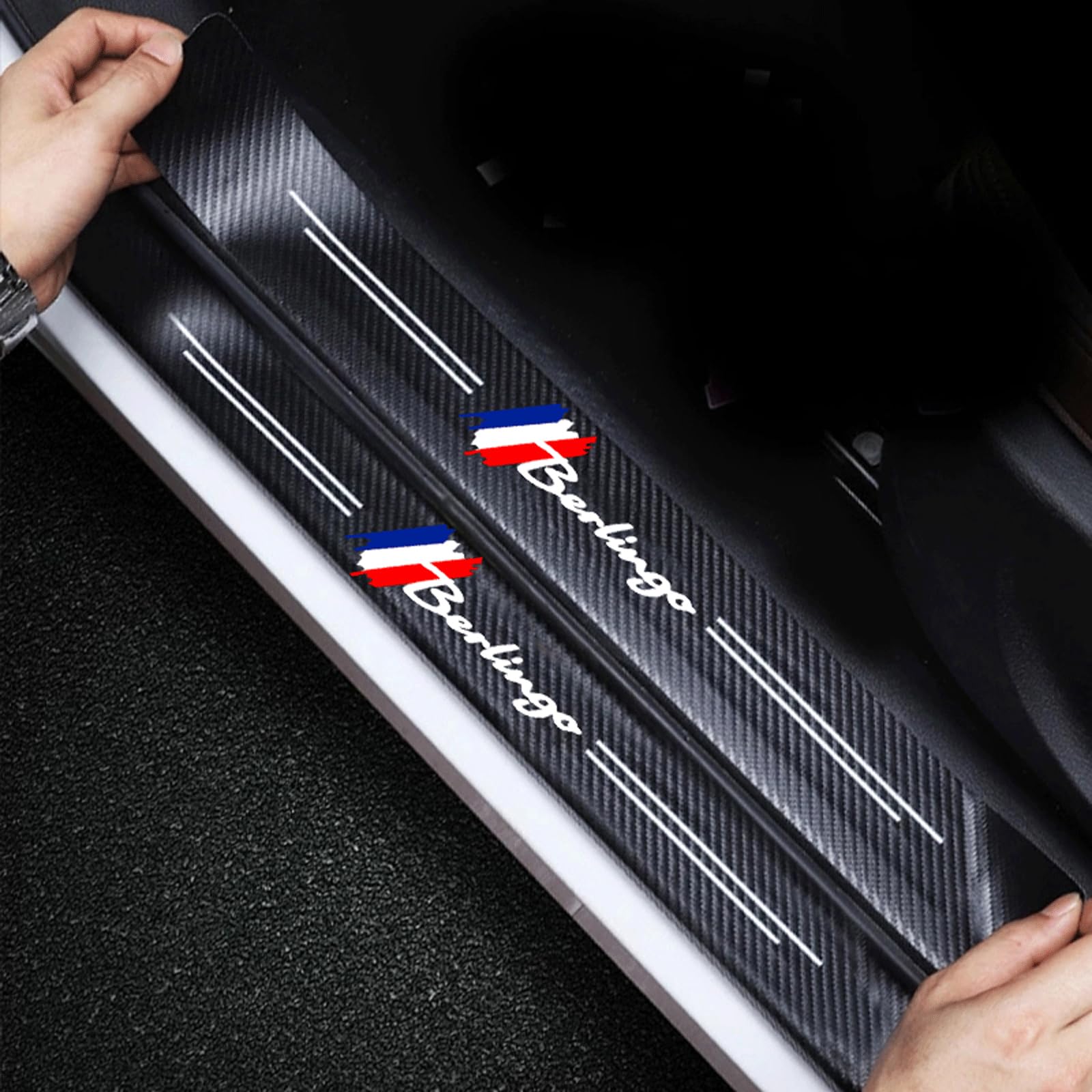 RIDGOEL 4PCS Car Door Sill Protective Accessories for Citroen Berlingo, Carbon Fiber Car Kick Plates Automobile Threshold Decorative Strips, Auto Door Steps Scuff Plate Cover Burst