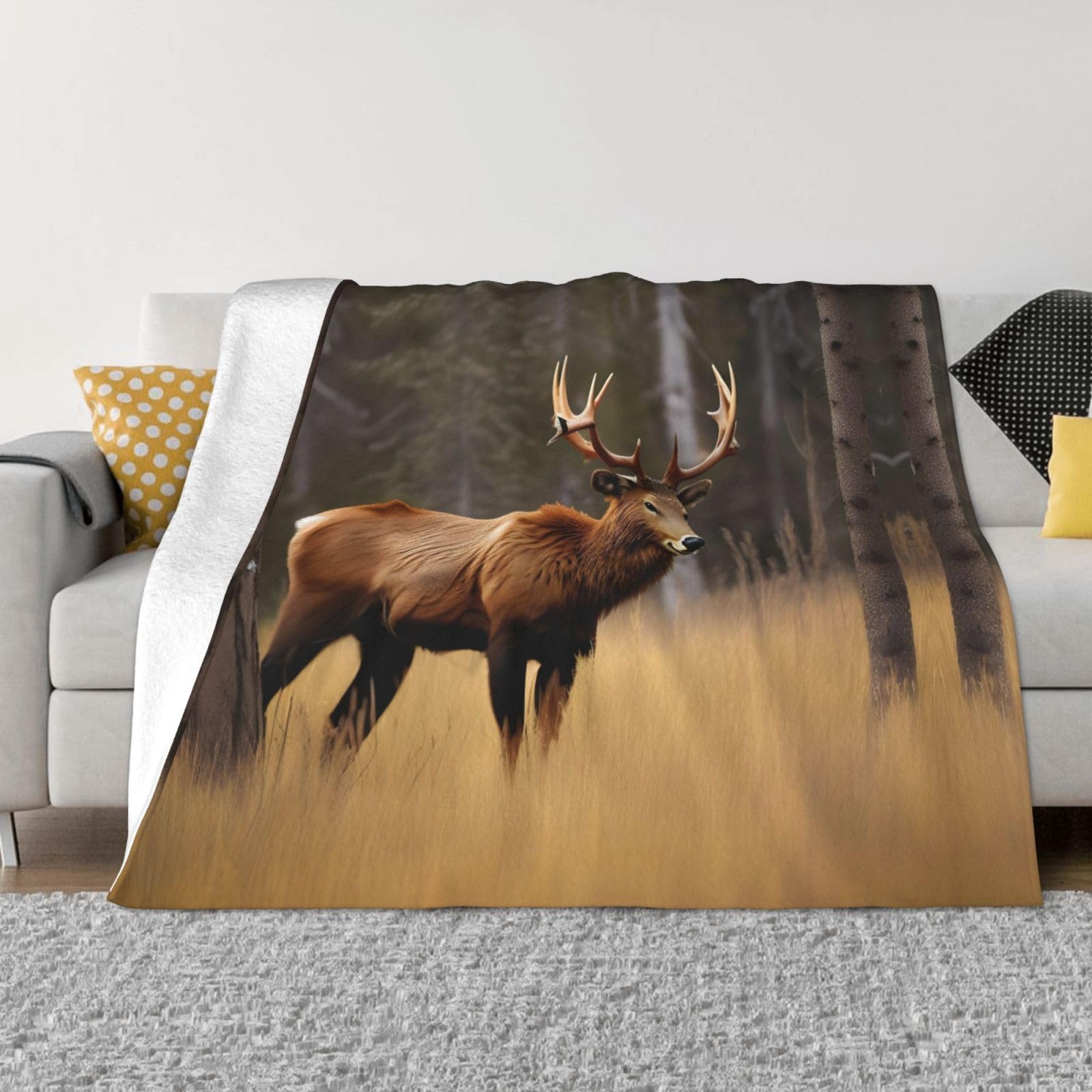 Couverture flanelle haut de gamme au motif élan imprimé chaud
