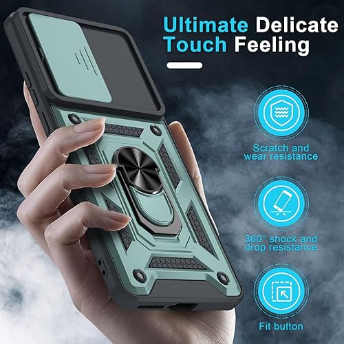 Miniatura 6 de Janmitta Funda compatible con Moto Edge 2023, cubierta integrada para lente de cámara deslizante + soporte de anillo de dedo, resistente a prueba de