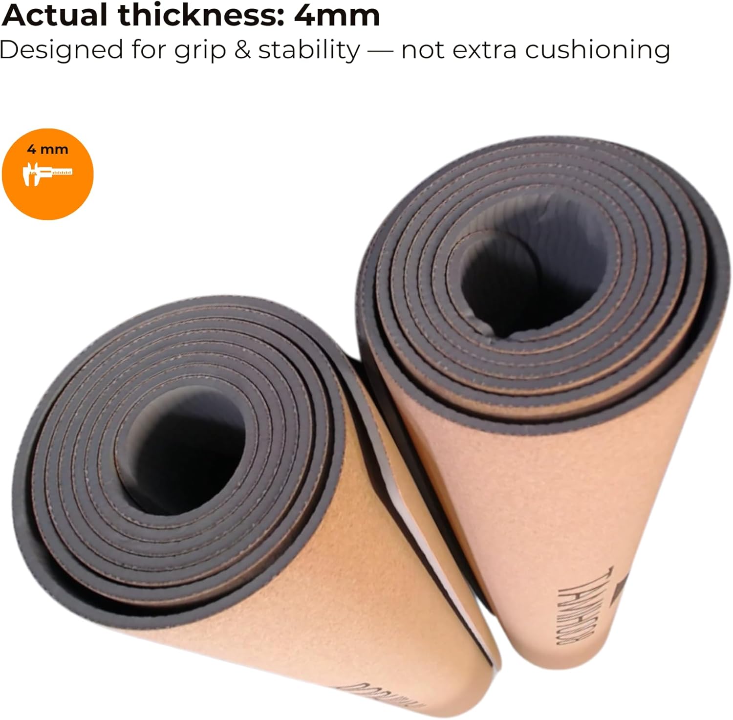 Cork Yoga Mat for Hot Yoga – Sweat-Activated Grip, 4mm Stable Support, Natural Cork Surface + Non-Slip TPE Base, 72” x 24”, Pilates & Fitness Mat with Carry Strap