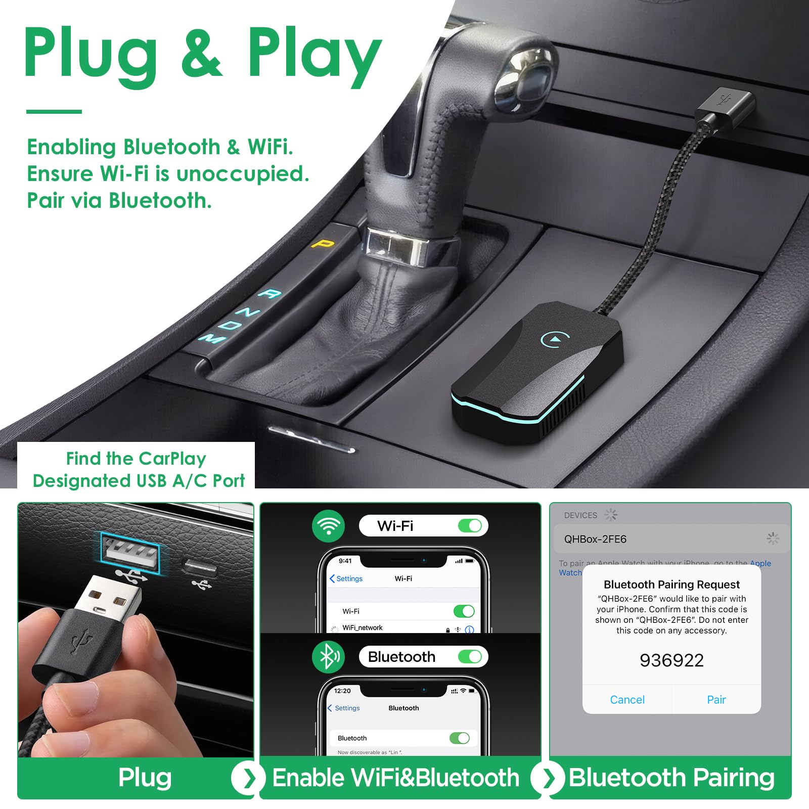 Wireless Carplay Adapter for iPhone (Black)