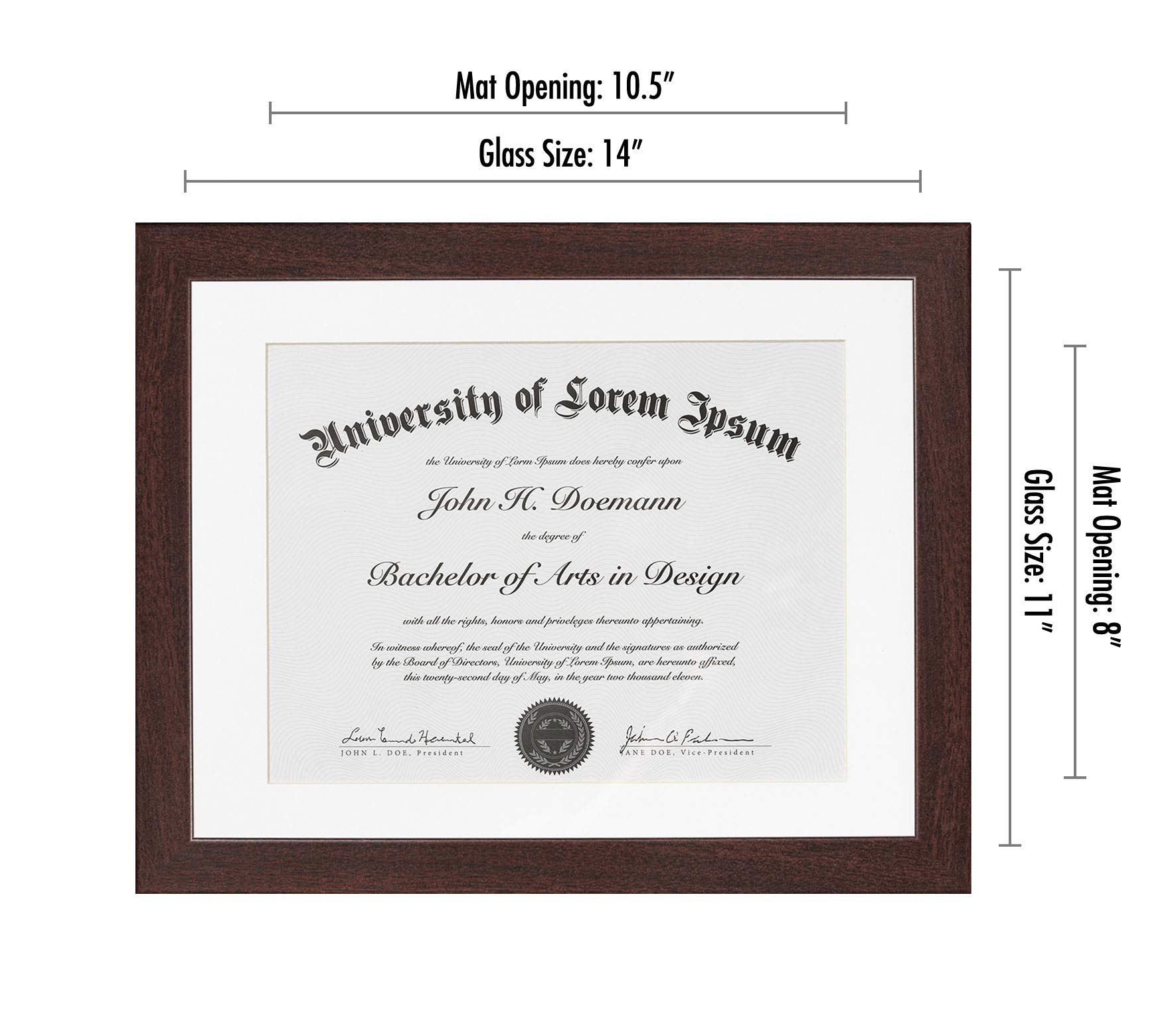 Americanflat 11x14 Diploma Frame with Shatter-Resistant Glass - Use as 8.5x11 Frame with Mat or Display 11x14 Documents Without Mat - Legacy Collection - Certificate Frames for Wall - Mahogany