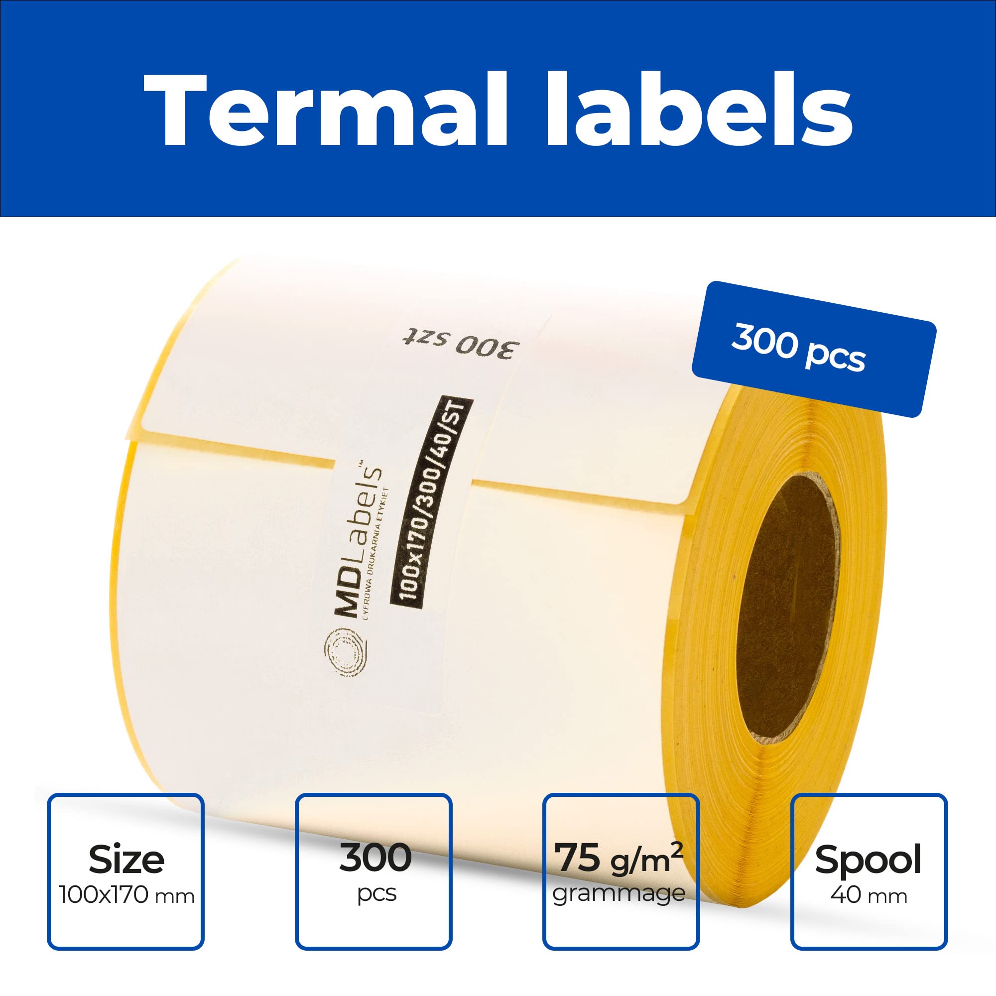 MDlabels Thermoetiketten 100x150mm - 300 Stück Weiße Klebeetiketten Auf Rolle
