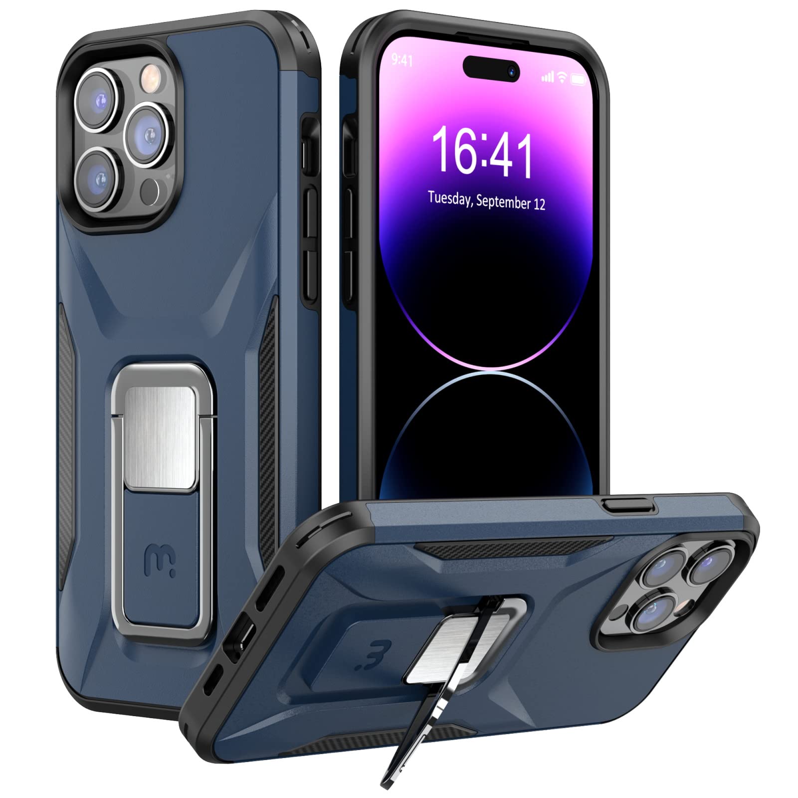 MYBAT Pro Stealth Series Phone Case for iPhone 14 Pro Case with Stand 6.1",Support Magnetic Car Mount, Heavy Duty Military Grade Drop Protective Rugged Bumper Armor Covers(Blue)