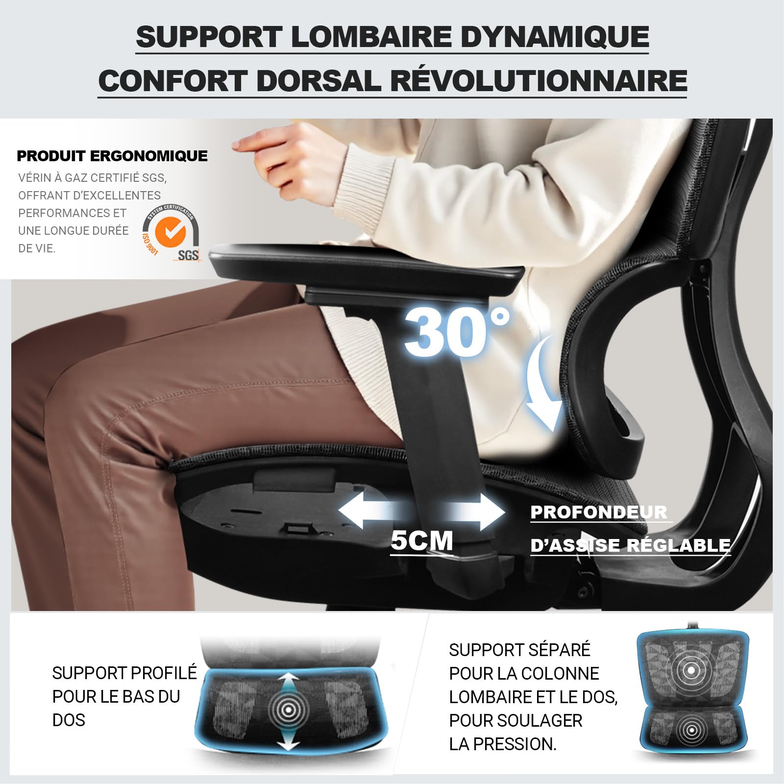 MELOKEA Fauteuil de Bureau Tout Mesh, Chaise Ergonomique Accoudoirs 4D