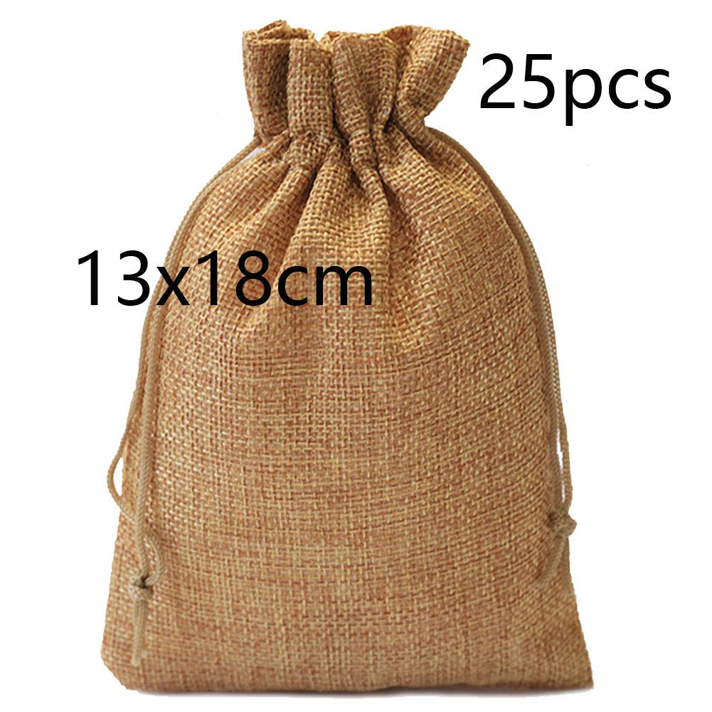 25pcs Sacs Cadeau Jute Avec Cordon 13x18cm - Sachets Lin Chanvre Mariage Fête Noël Bijoux