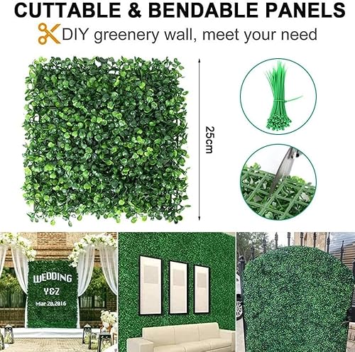 Miniatura 4 de Paneles de pared de césped artificial, 10 x 10 pulgadas (10 unidades), plantas de pared verde sintético para pared interior, pared de fondo, pared