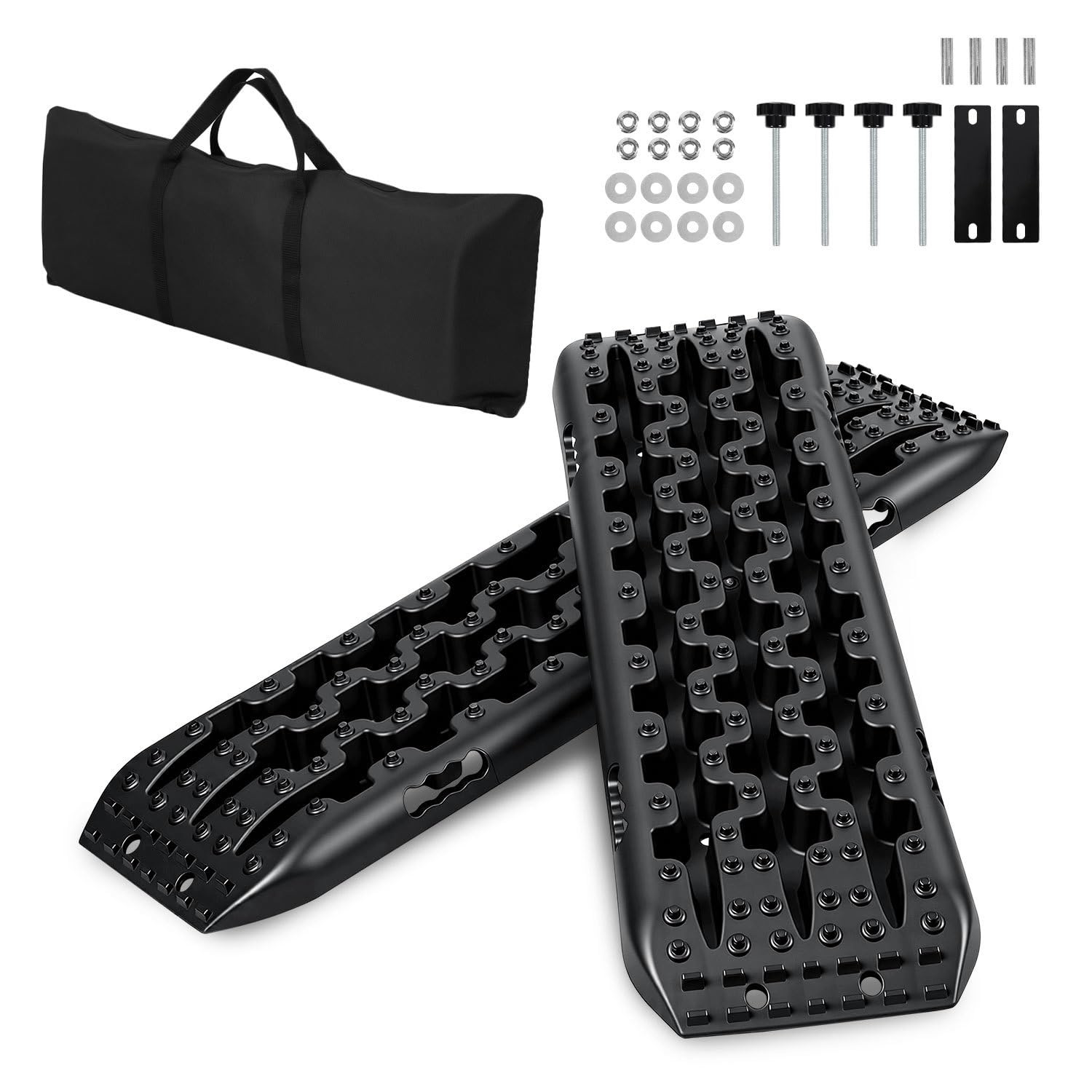 Lot de 2 plaques de sable - 106 x 31 cm - Capacité de charge : 10 T - En nylon très résistant - Avec sac de rangement et outil d'installation - Aide au démarrage pour la neige, la boue