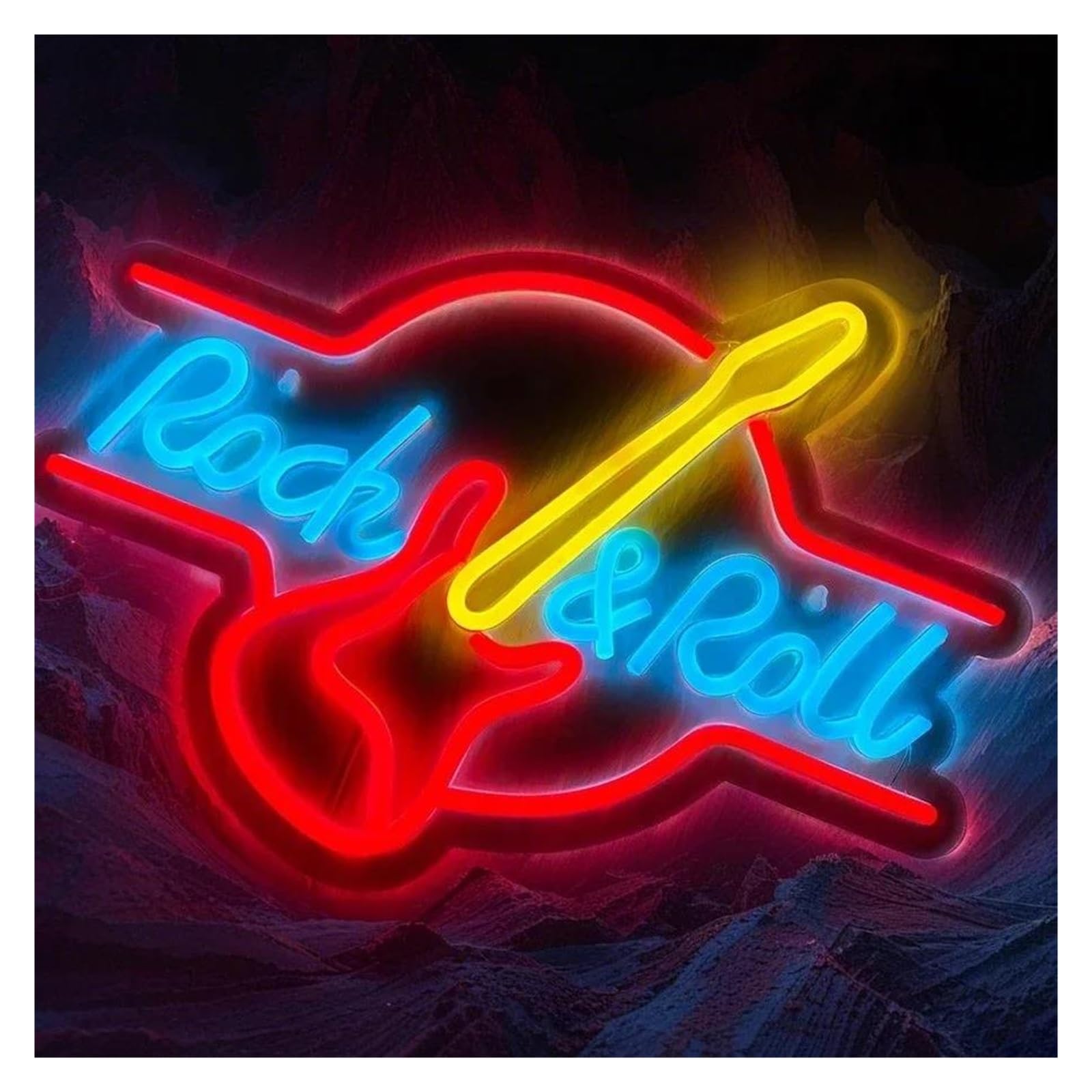 Luci al Neon Da Parete Insegna Al Neon Rock & Roll Con Luce Per Chitarra Dimmerabile Per Studi Musicali, Spettacoli Dal Vivo, Negozi Di Registrazione, 38cmx26.5cm