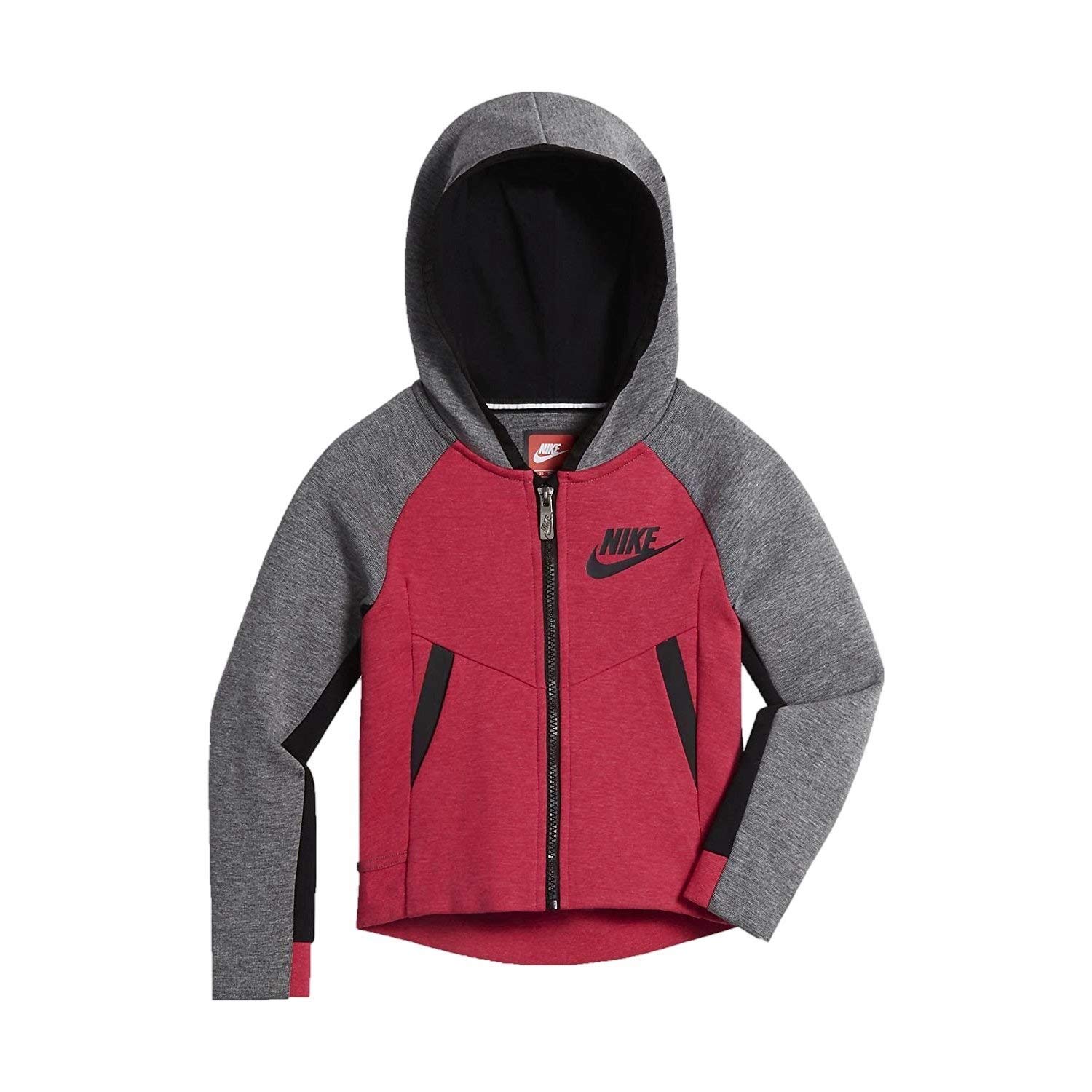 NIKE Little Kids' Girls Sportswear Tech Fleece Hoodie,Rush Pink/Grey,6X-Large (6-7 YRS)