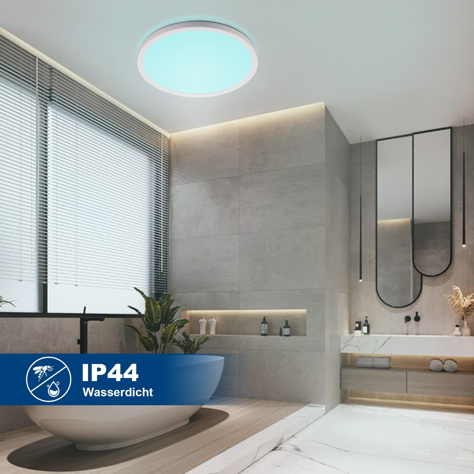 ONDTA LED Deckenleuchte Dimmbar LED Panel Ø57cm, 45W RGB Neutralweiß 4000K Deckenlampe mit Fernbedienung, IP44 Rund Küchenlampe Badezimmer lampe für Wohnzimmer Schlafzimmer Spielzimmer Kinderzimmer