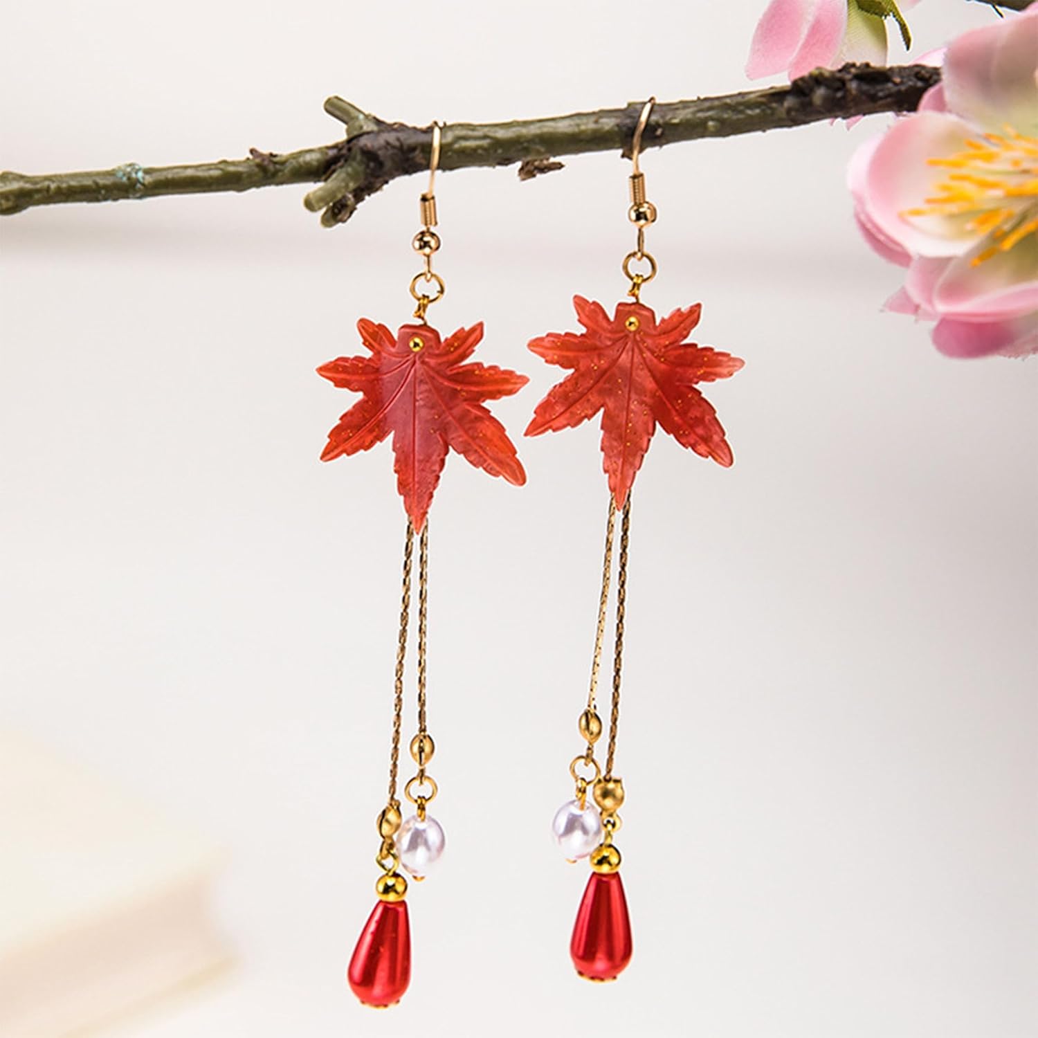 Fall Orange Maple Leaf Earrings Long Tassel Dangle Earrings for Women Autumn Leaf Statement Jewelry Boho Lightweight - Image 5