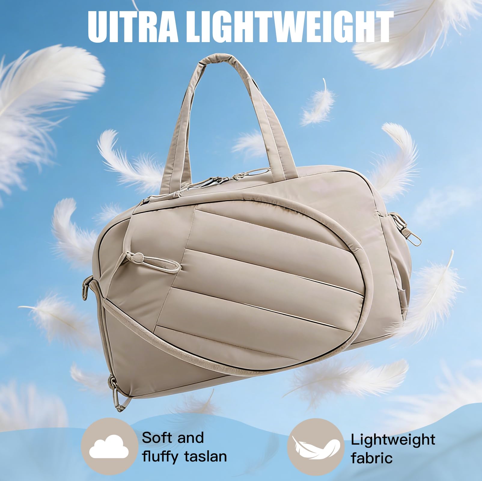 Borsa da badminton da donna, 48 × 19 × 31 cm, grande borsa da tennis con scomparto per racchetta, borsa da viaggio da donna, per fitness, palestra, con scomparto bagnato e scomparto per