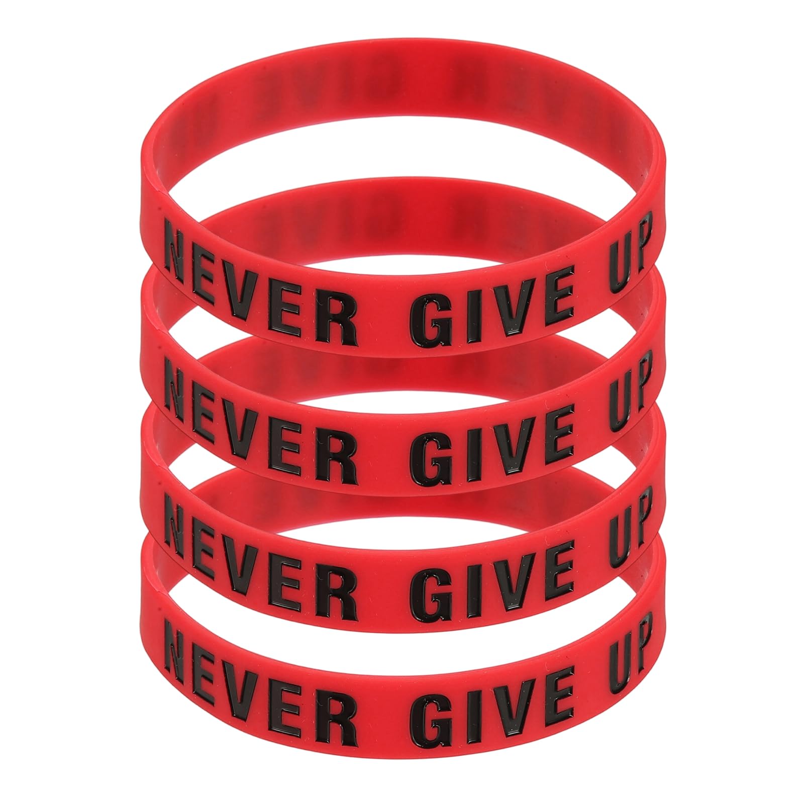 PATIKIL 4Pcs NEVER GIVE UP Motivational Wristbands, Personalized Bands with Text Silicone Wristbands Custom Rubber Bracelets for for Fitness Workouts Exercise Basketball, Red