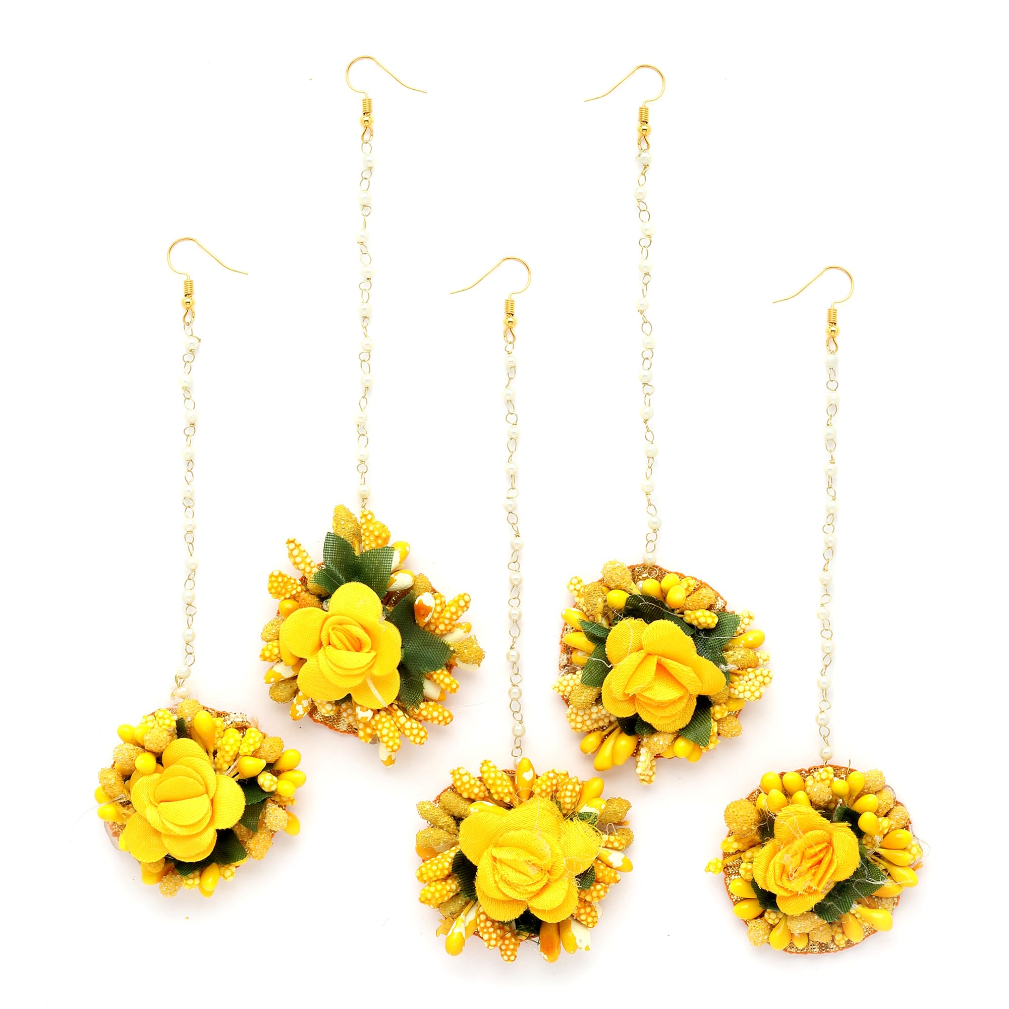 Zeneme Gold-Plated Gota Patti Flower Maang Tikka Pack Of 5 Girls and Women Floral Jewellery (White Yellow) (Style_01) (B0D6KPDMCY) Amazon Price History, Amazon Price Tracker