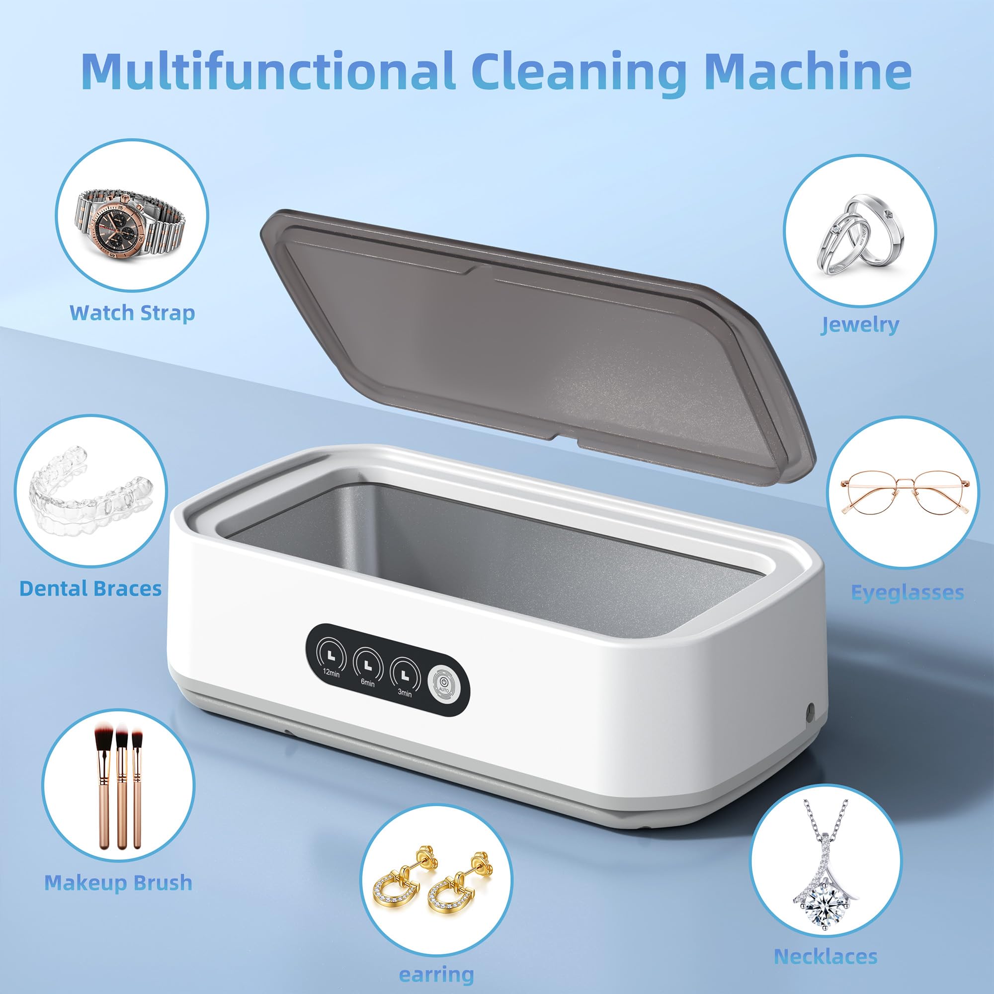 Limpiador ultrasónico de gran capacidad de 650 ml con función de sincronización digital de tres velocidades, adecuado para limpiar joyas, anteojos y correas de reloj