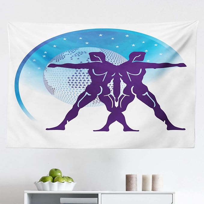 Lunarable Gemini Tapestry, Zodiac Sign Composition with 2 Male and Star Globe, Fabric Wall Hanging Decor for Bedroom Living Room Dorm, 45