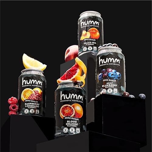 Miniatura 6 de Humm Probiotic Kombucha - Té de durazno sin azúcar, no necesita refrigeración, apto para keto, orgánico, vegano, sin gluten, latas de 12 onzas