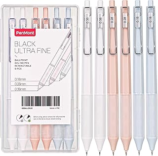 Retractable Gel Roller Pens, Japanese Pen Style, Ultra Fine Point (0.18mm + 0.28mm + 0.38mm), Quick Dry Black Gel Ink, Precise and smooth writing, Comfortable Grip, 6-Count Pack