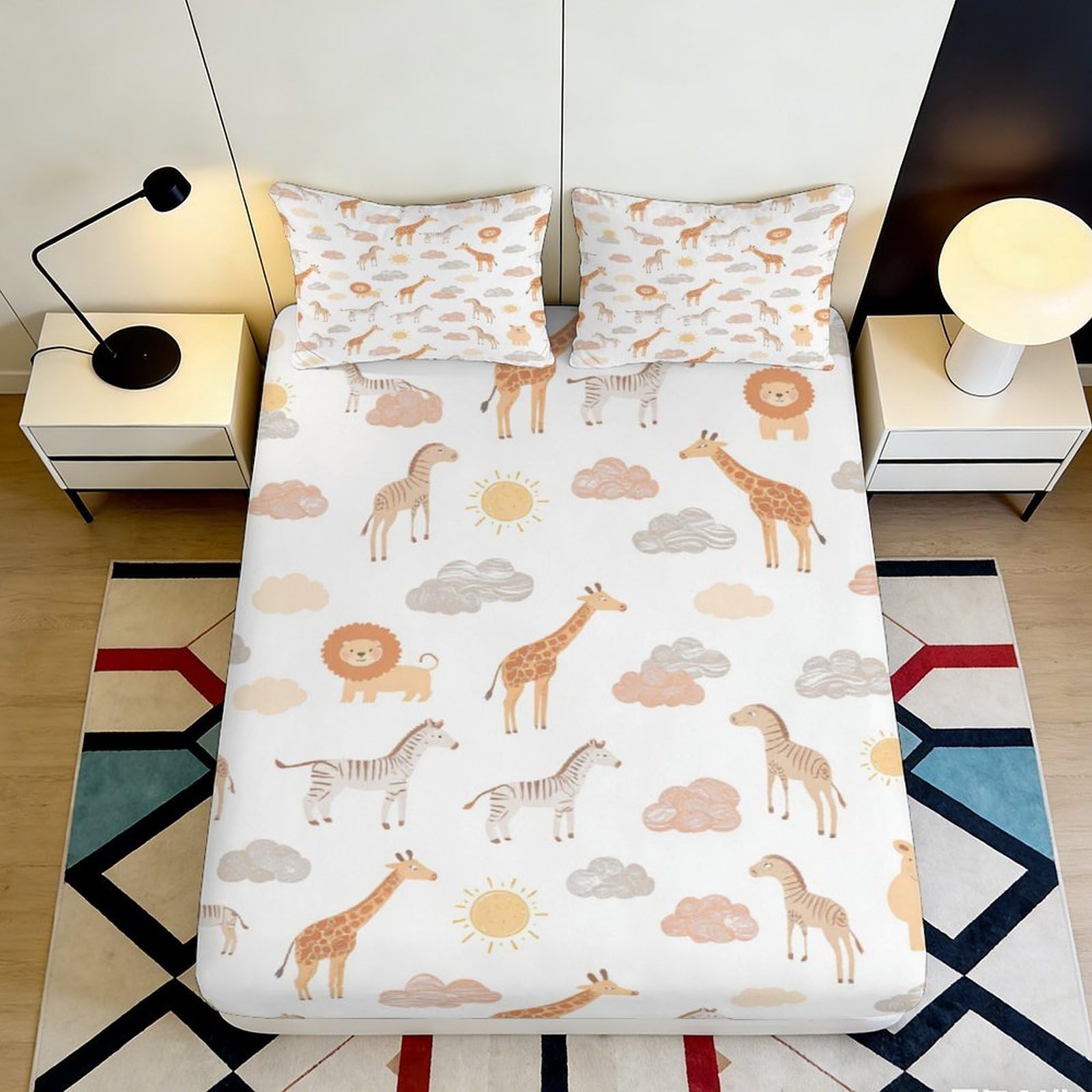 3D Printed Safari Animal Fitted Sheet Microfiber Soft Breathable Jungle Lion Zebra Mattress Cover for Bedroom Decor 90x200x25cm