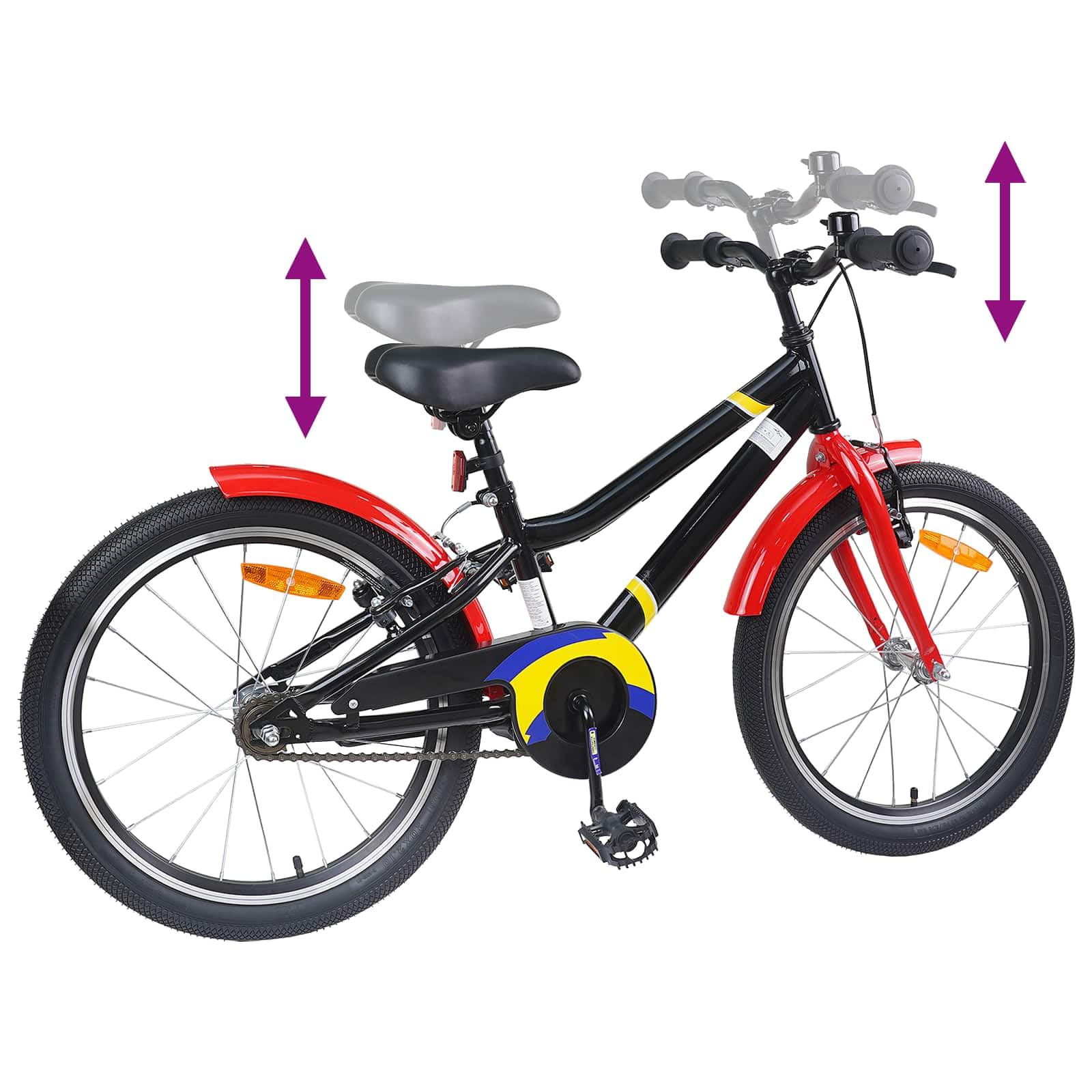 vidaXL Bicicletta Bambino 24 Pollici per 8-12 Anni Nero Rosso, Bicicletta Bambino Classica, Bici di Avvio Sicuro, Telaio in Acciaio, Sella Regolabile, Sistema di Frenatura Semplice
